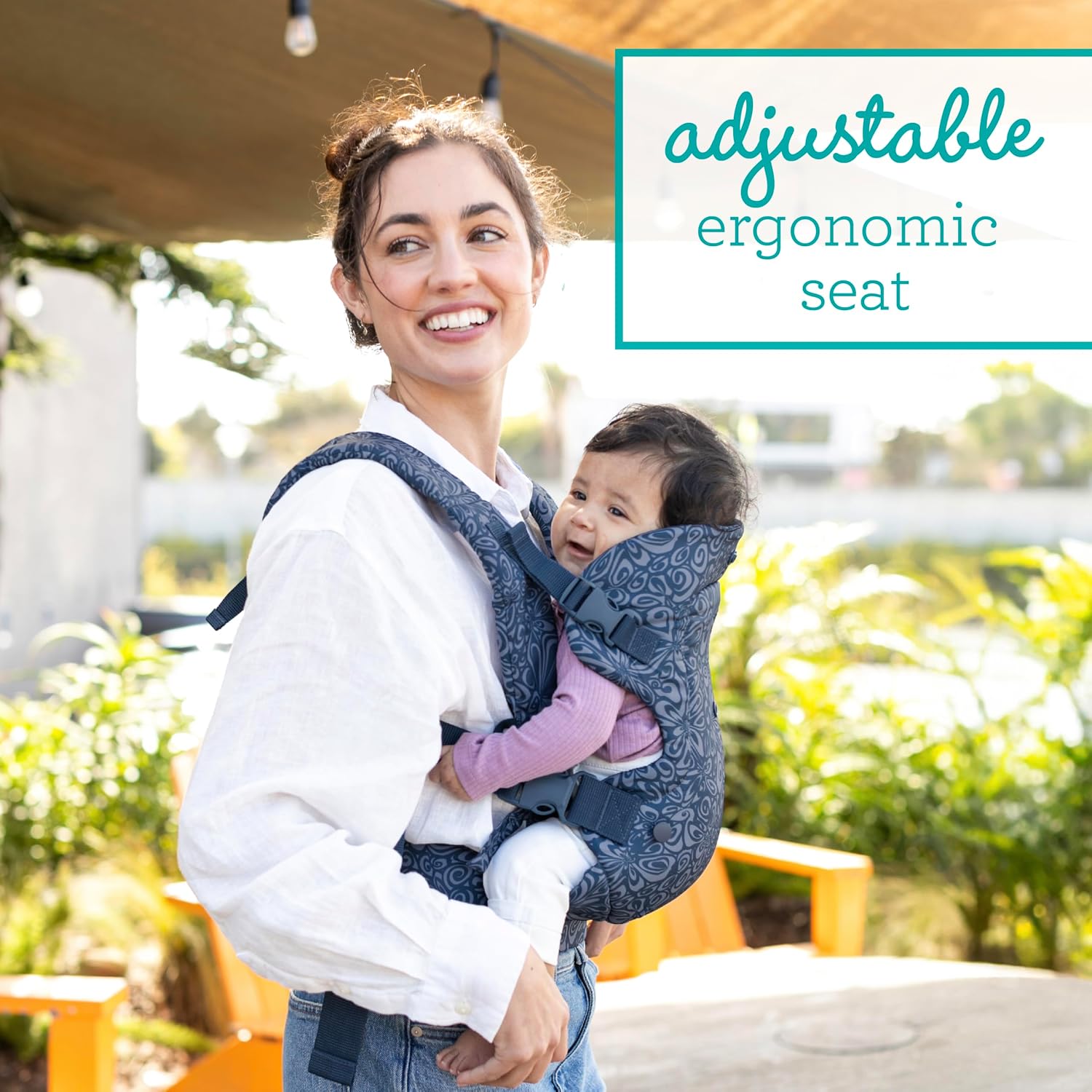 MOCHILA PORTABEBÉ INFANTINO FLIP 4 EN 1 CONVERTIBLE ERGONÓMICO AZUL MARINO FLORAL - 5