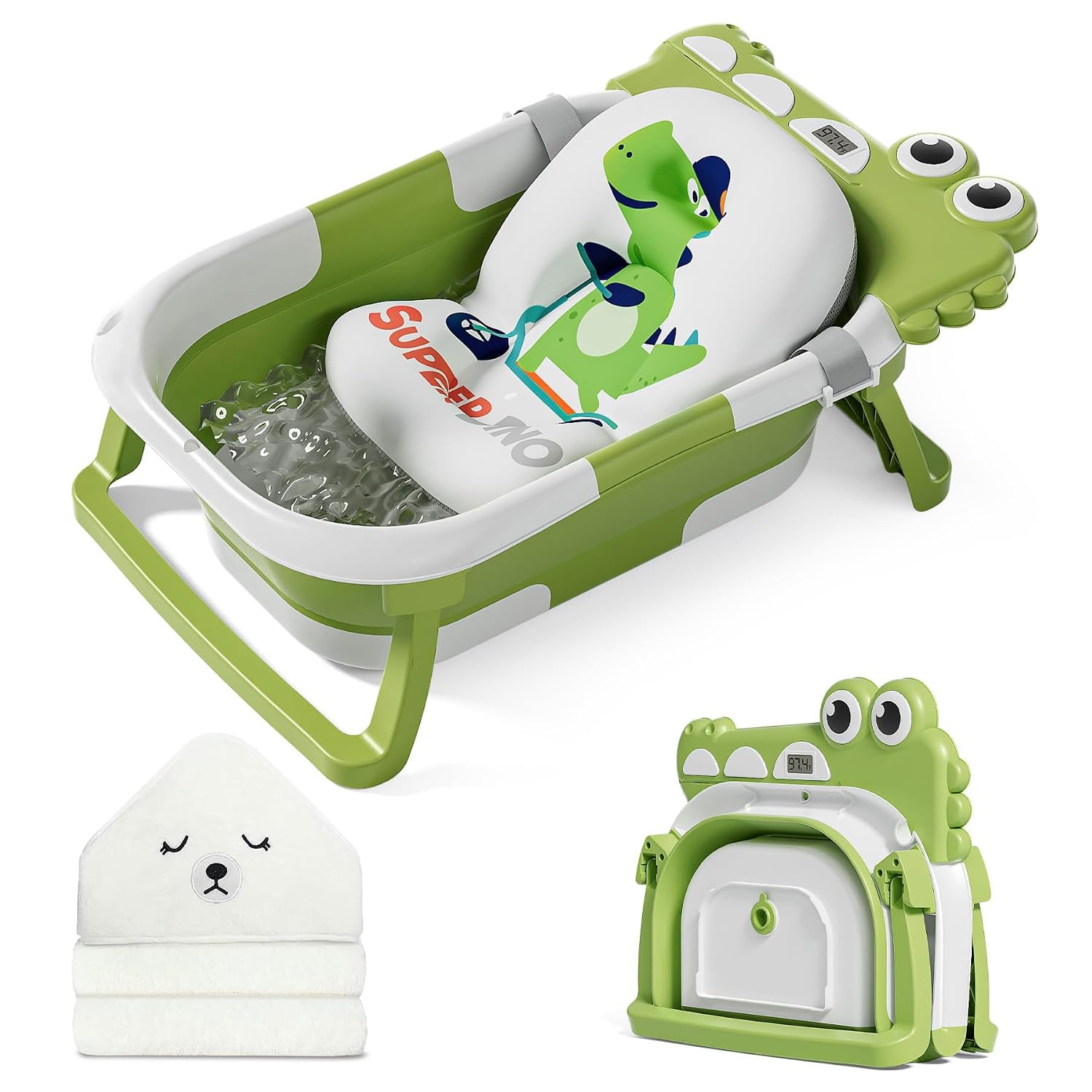 BAÑERA PLEGABLE MOREFEEL PARA BEBÉ CON TERMÓMETRO, TOALLA Y COJÍN FLOTANTE - 1