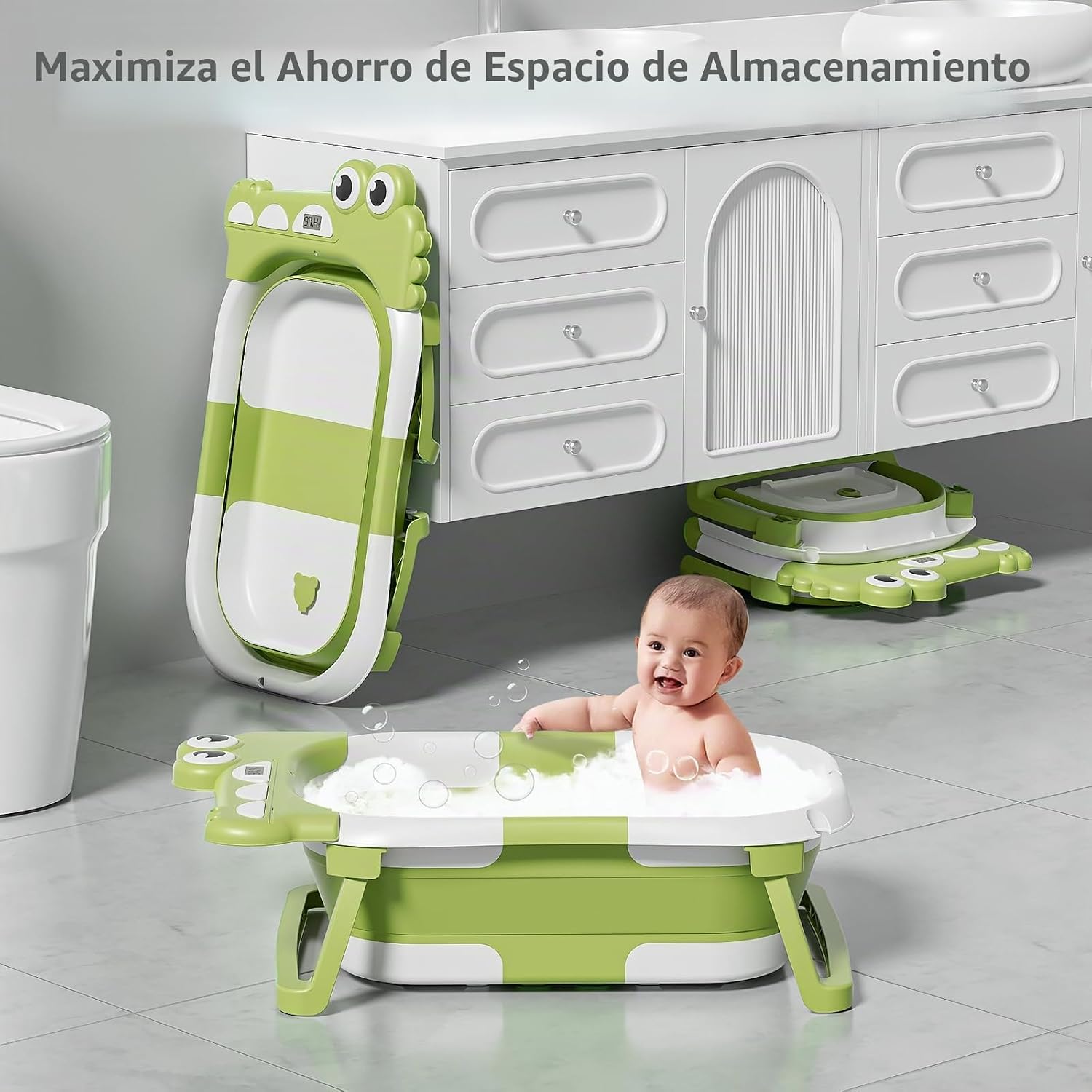BAÑERA PLEGABLE MOREFEEL PARA BEBÉ CON TERMÓMETRO, TOALLA Y COJÍN FLOTANTE - 5
