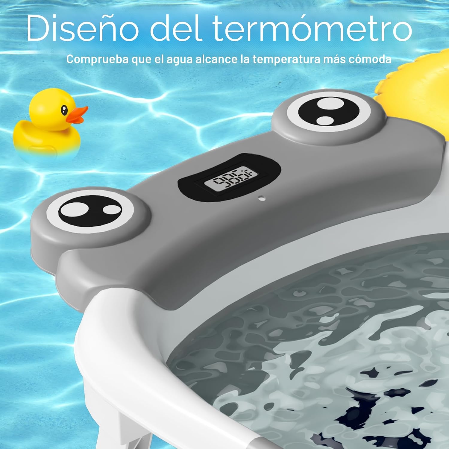 BAÑERA BUNWAG PLEGABLE PARA BEBÉ GRIS CON TERMÓMETRO Y COJÍN SUAVE - 4