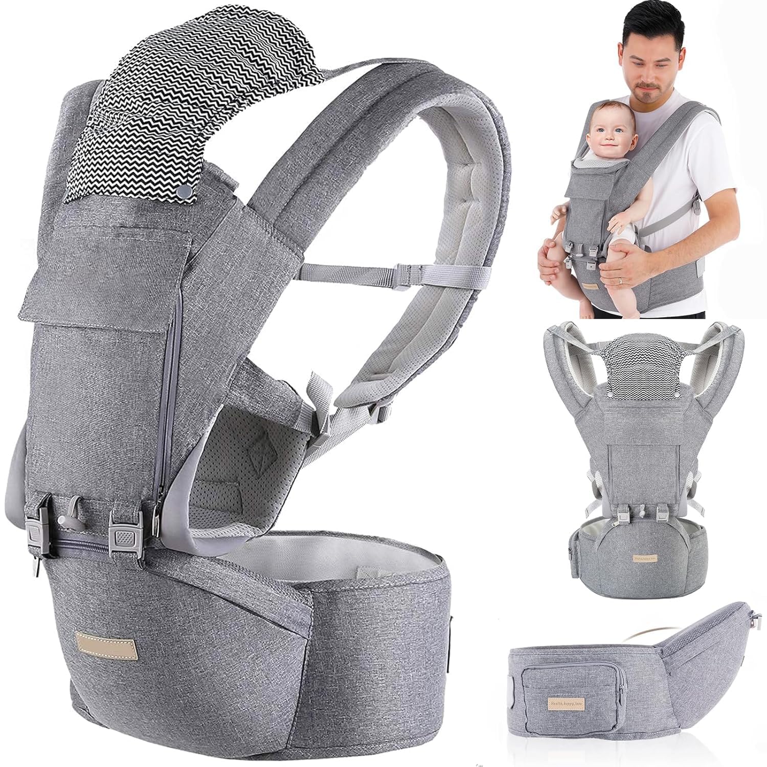 MOCHILA PORTABEBÉ KISDREAM 9 EN 1 GRIS ERGONÓMICO DE 3 A 36 MESES - 1