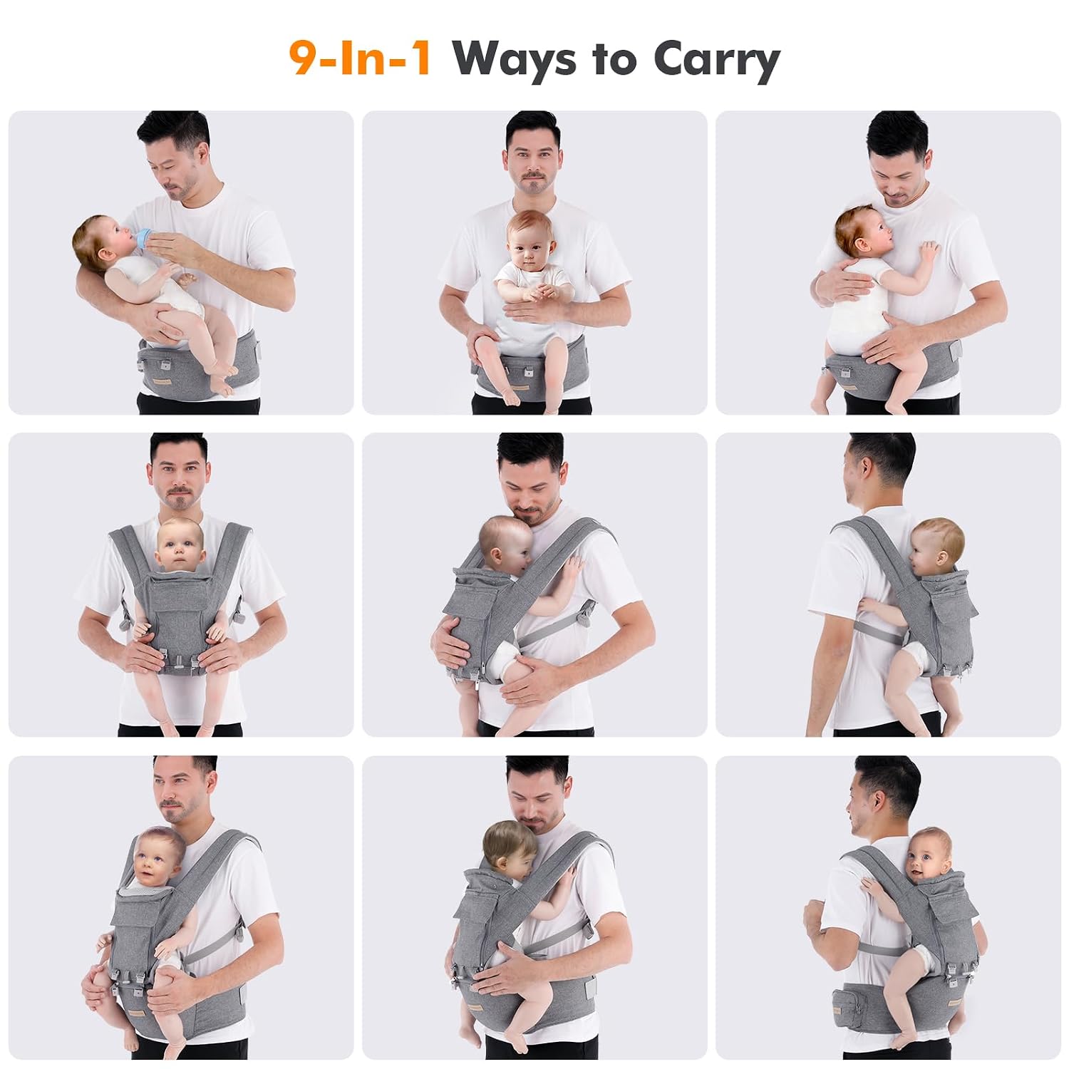 MOCHILA PORTABEBÉ KISDREAM 9 EN 1 GRIS ERGONÓMICO DE 3 A 36 MESES - 2