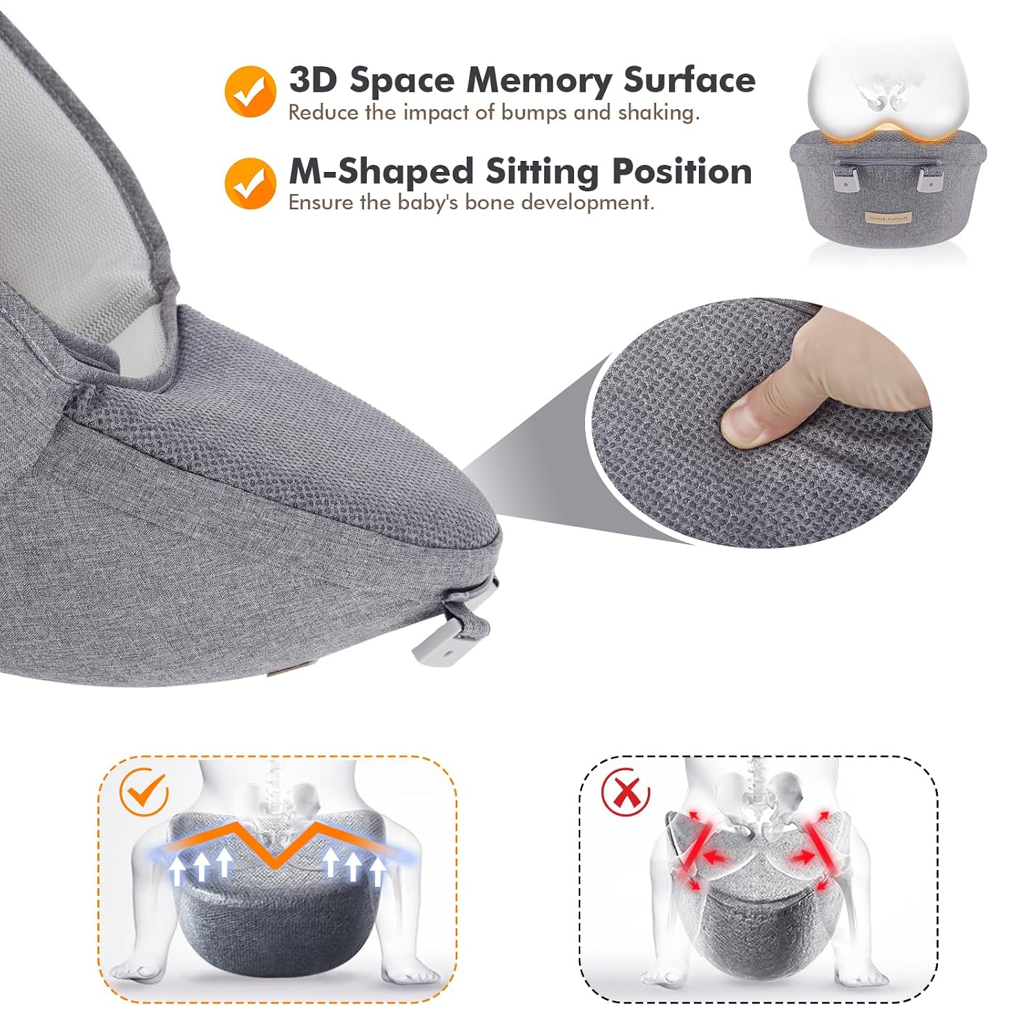 MOCHILA PORTABEBÉ KISDREAM 9 EN 1 GRIS ERGONÓMICO DE 3 A 36 MESES - 3