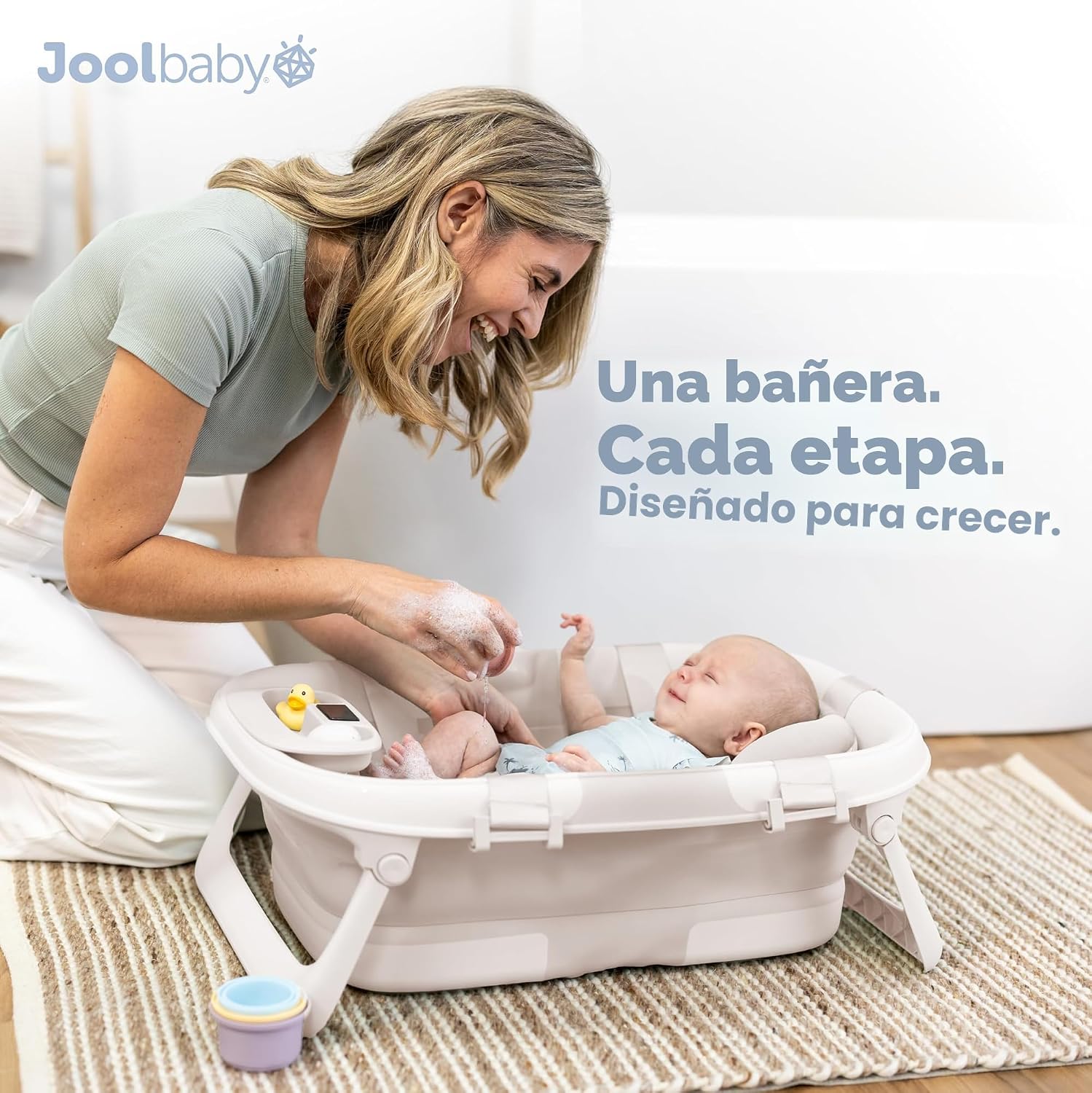 BAÑERA PLEGABLE JOOL BABY CON TERMÓMETRO ACEITUNA - 2