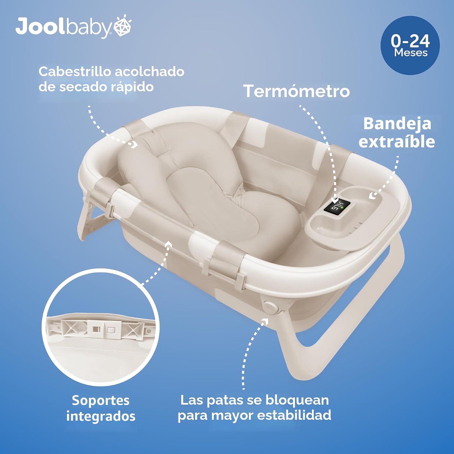 BAÑERA PLEGABLE JOOL BABY CON TERMÓMETRO ACEITUNA - 3