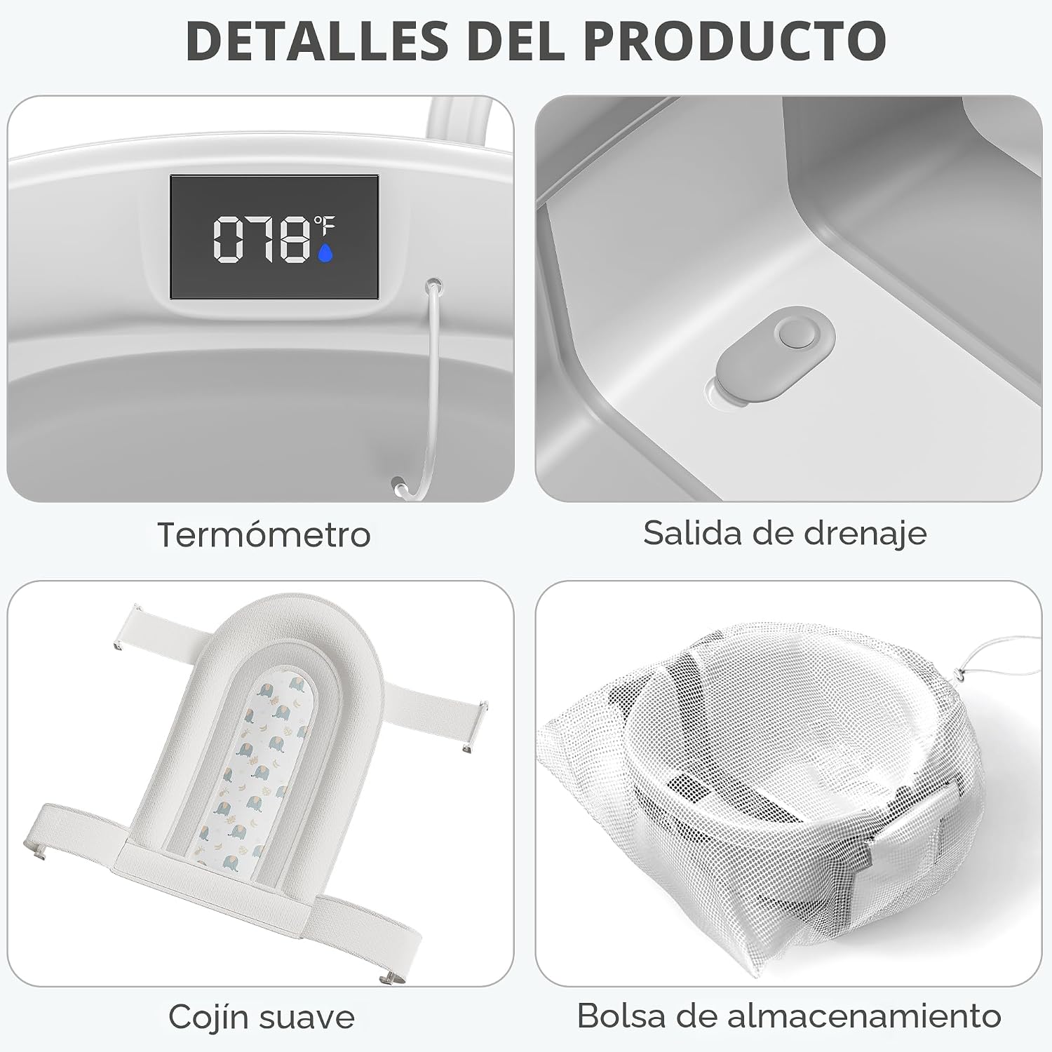 BAÑERA PLEGABLE HIMOLD PARA BEBÉ RECIÉN NACIDO A NIÑO PEQUEÑO 0-36 MESES GRIS - 4