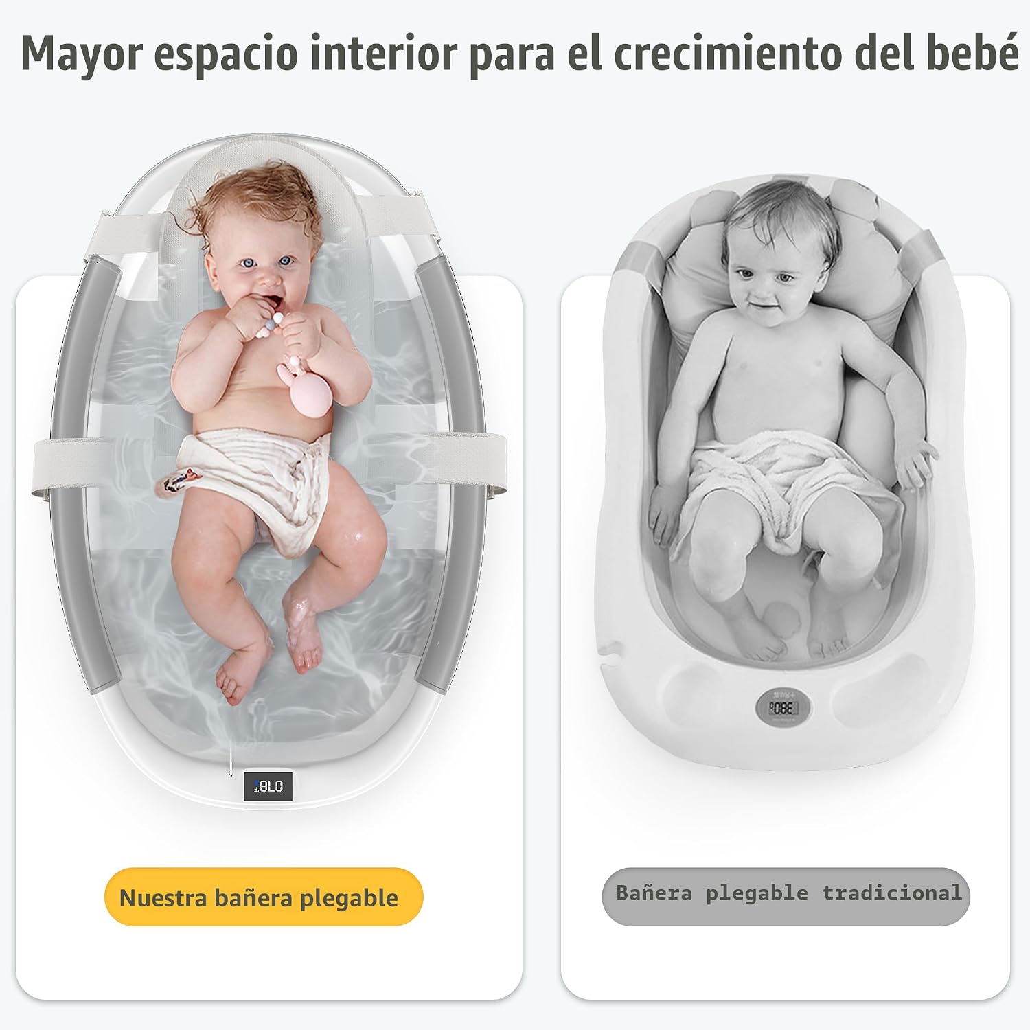 BAÑERA PLEGABLE HIMOLD PARA BEBÉ RECIÉN NACIDO A NIÑO PEQUEÑO 0-36 MESES GRIS - 5