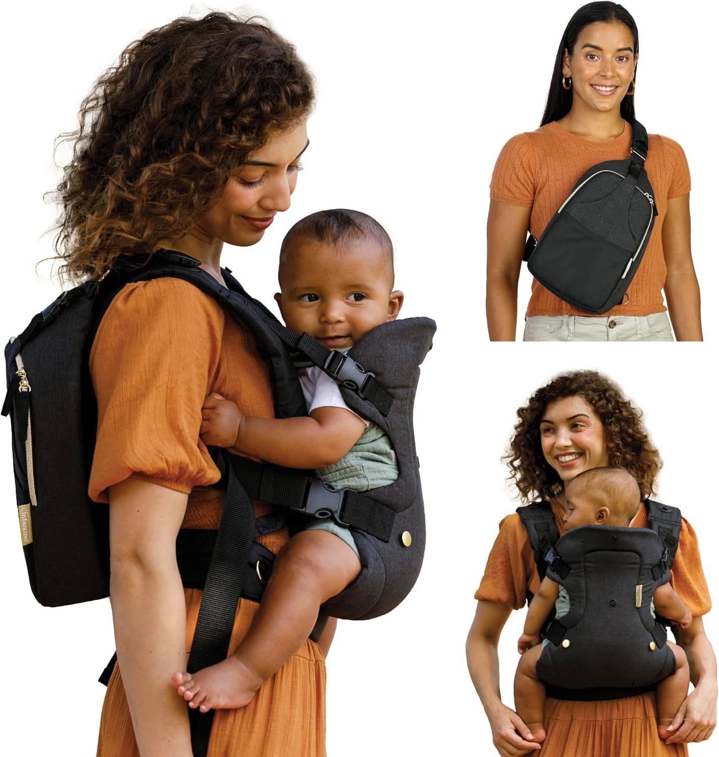 MOCHILA PORTABEBÉ INFANTINO FLIP 4 EN 1 NEGRO Y DORADO - 1