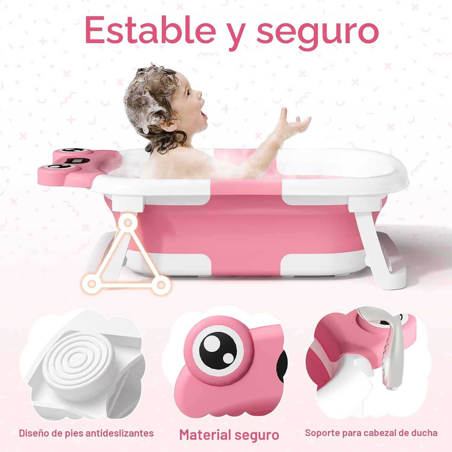 BAÑERA BUNWAG PLEGABLE PARA BEBÉ RECIÉN NACIDO A NIÑO PEQUEÑO ROSA - 2