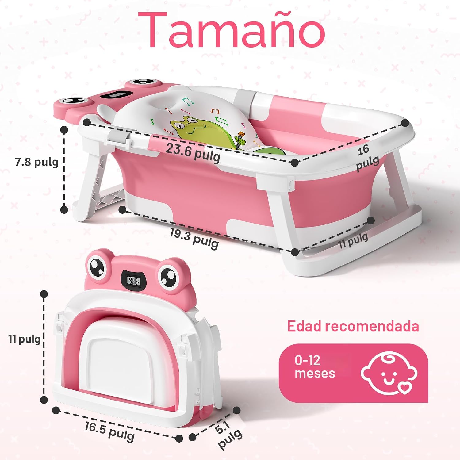 BAÑERA BUNWAG PLEGABLE PARA BEBÉ RECIÉN NACIDO A NIÑO PEQUEÑO ROSA - 3