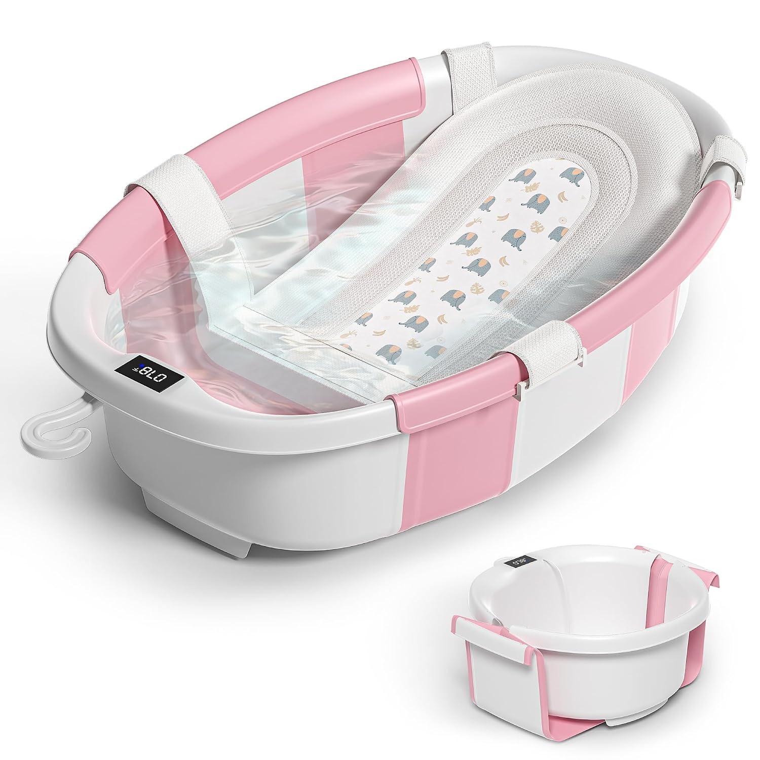 BAÑERA PLEGABLE HIMOLD PARA BEBÉ RECIÉN NACIDO A NIÑO 0-36 MESES ROSA CON TERMÓMETRO - 1