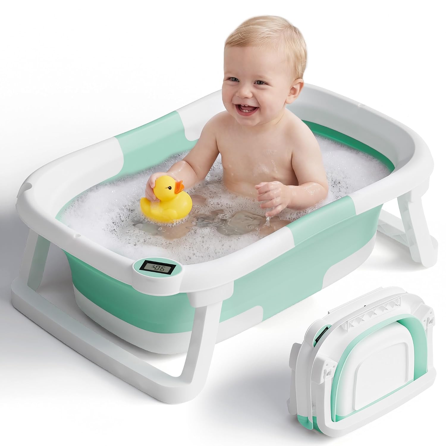 BAÑERA PLEGABLE IBABYMAX CON TERMÓMETRO DIGITAL 0-36 MESES TURQUESA - 1