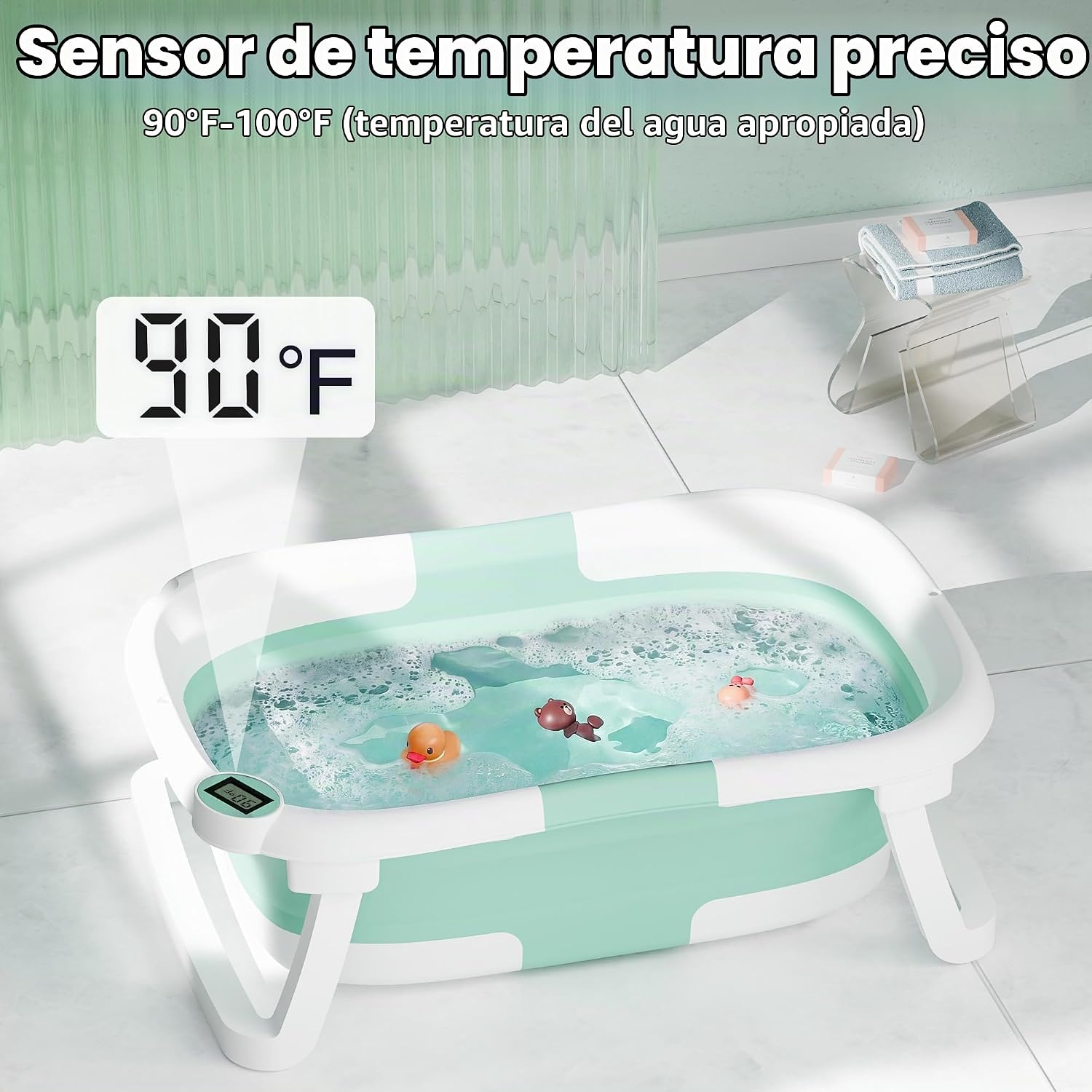 BAÑERA PLEGABLE IBABYMAX CON TERMÓMETRO DIGITAL 0-36 MESES TURQUESA - 2