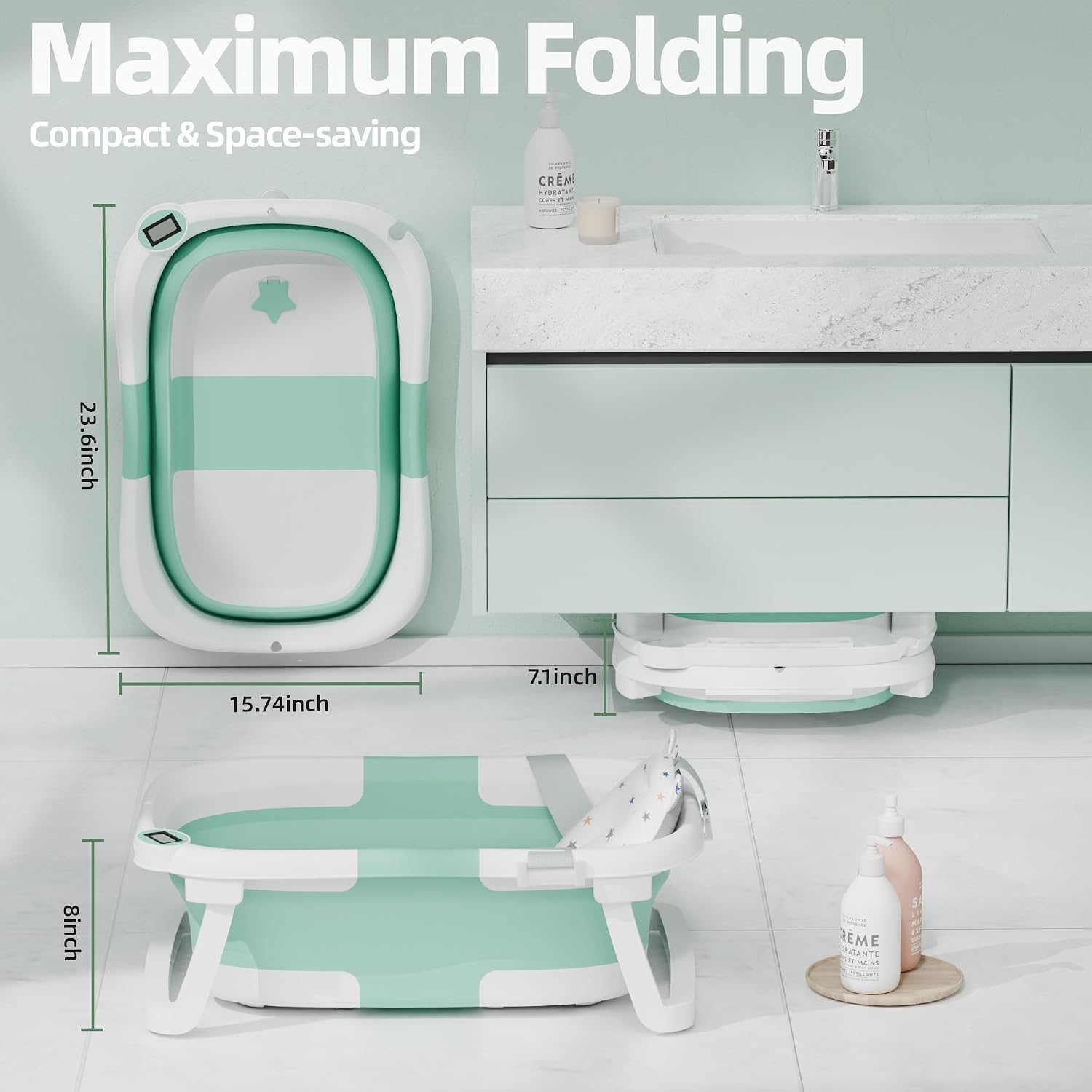 BAÑERA PLEGABLE IBABYMAX CON TERMÓMETRO DIGITAL 0-36 MESES TURQUESA - 3