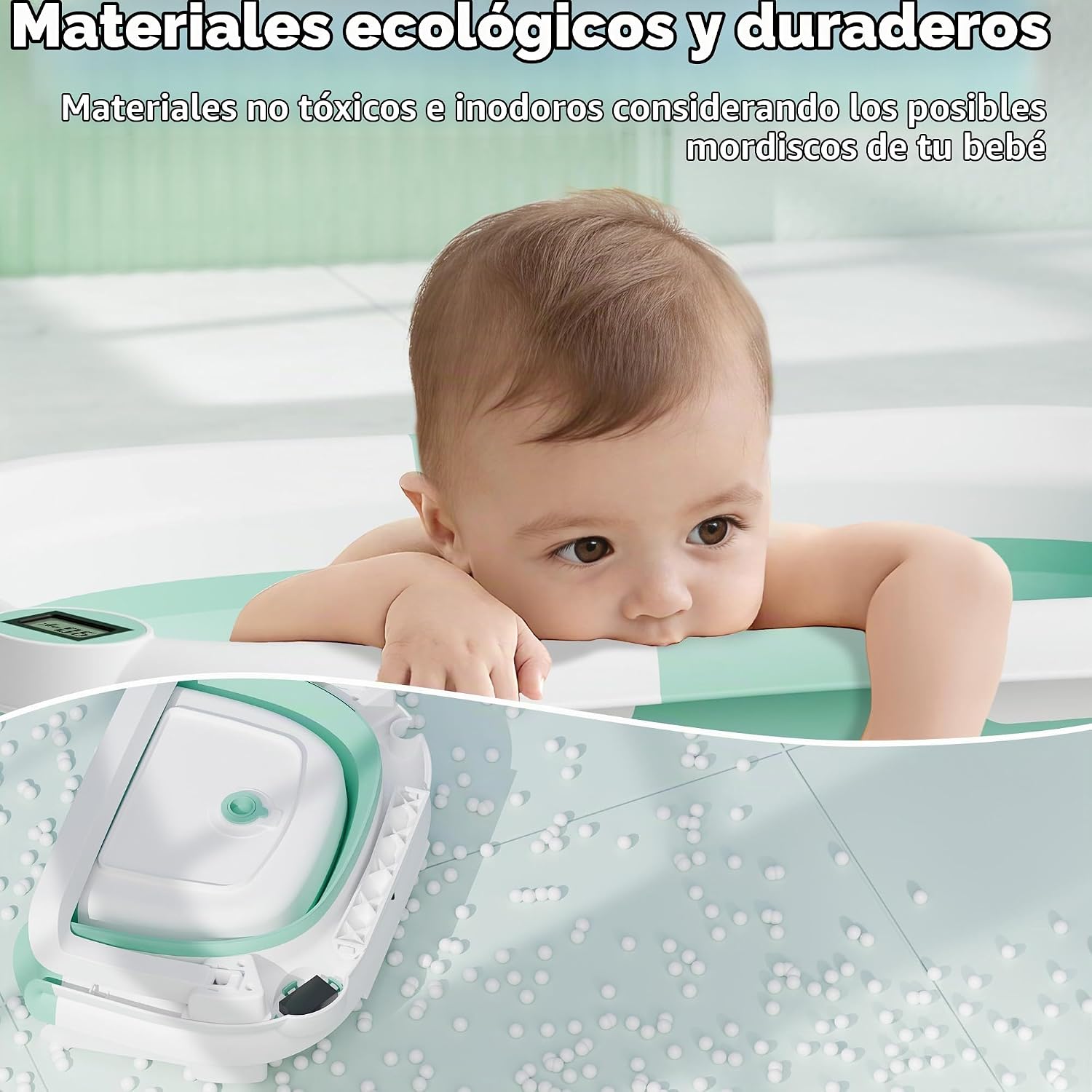 BAÑERA PLEGABLE IBABYMAX CON TERMÓMETRO DIGITAL 0-36 MESES TURQUESA - 5