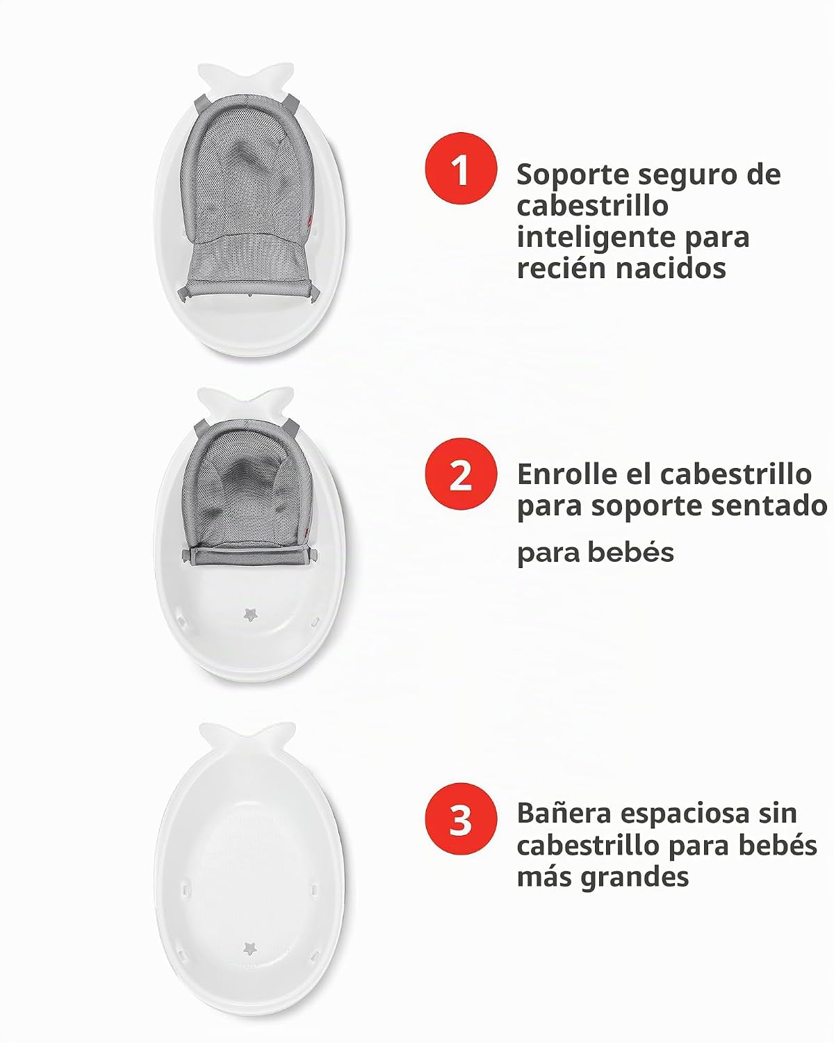 BAÑERA SKIP HOP INFANT BATH TUB 3-STAGE GROW WITH BABY SMART SLING MOBY BLANCO - 4