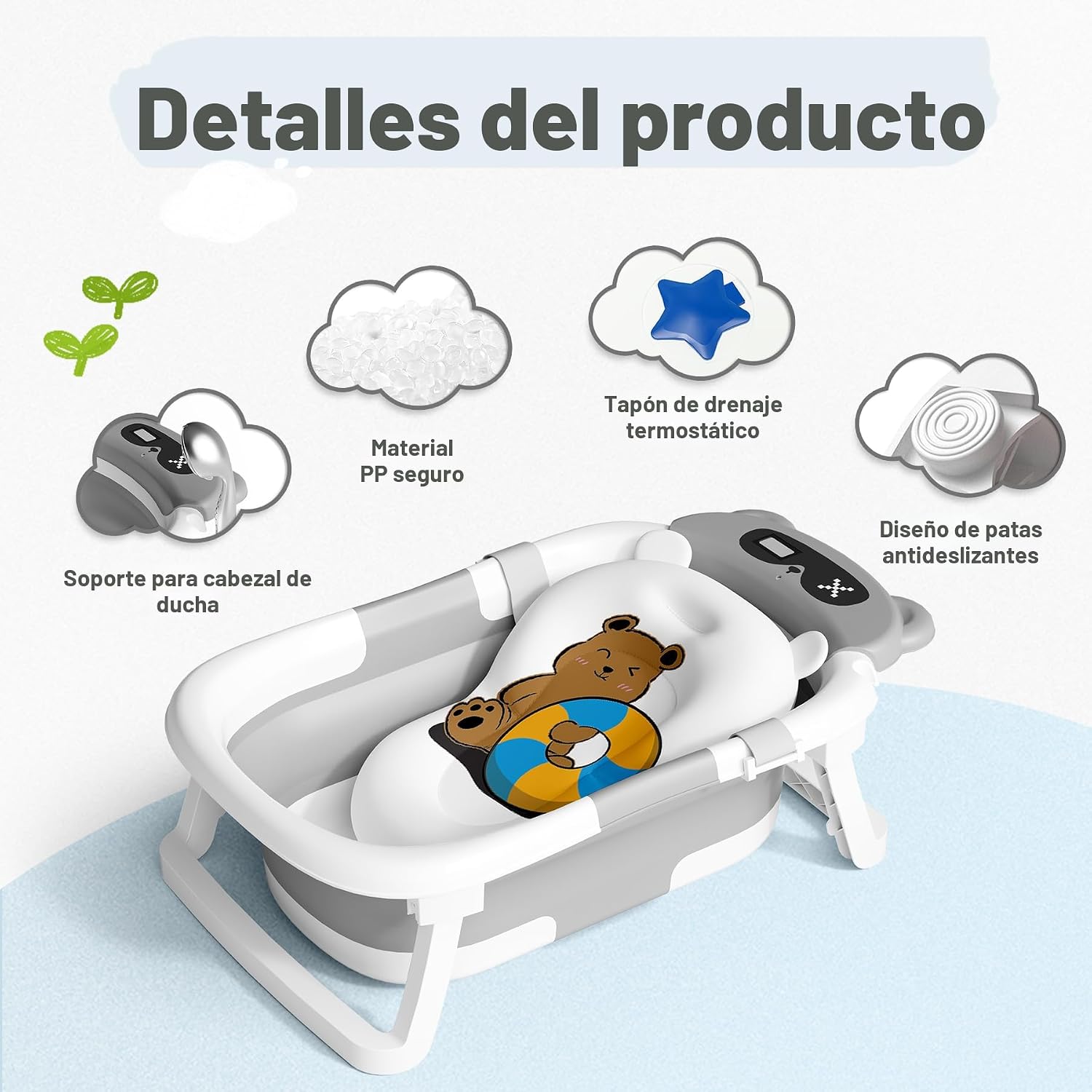 BAÑERA AVIDOR PLEGABLE PARA BEBÉ GRIS - 2