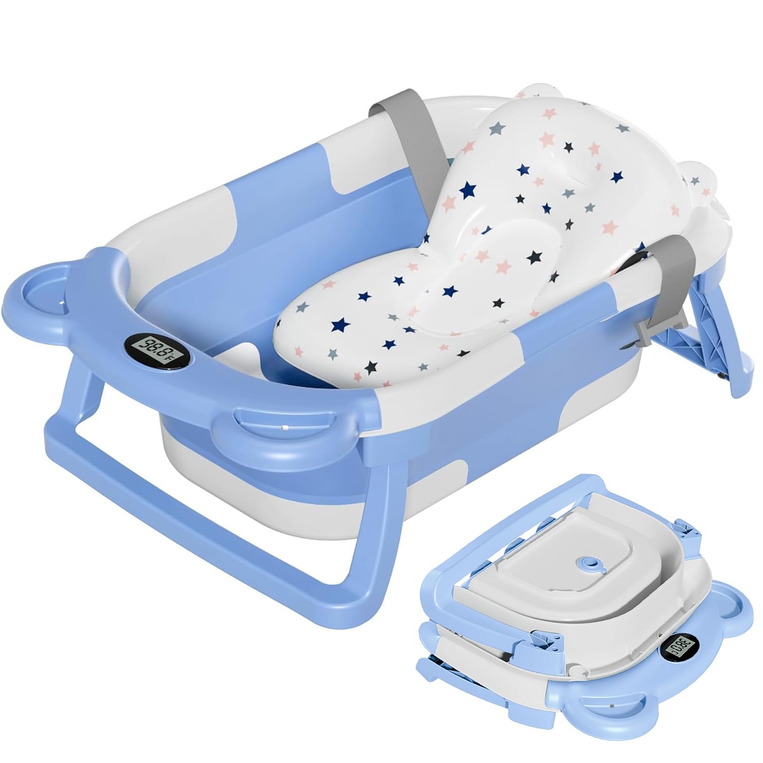 BAÑERA PLEGABLE TPN PARA BEBÉ CON TERMÓMETRO Y COJÍN, 0-36 MESES, GRIS - 1