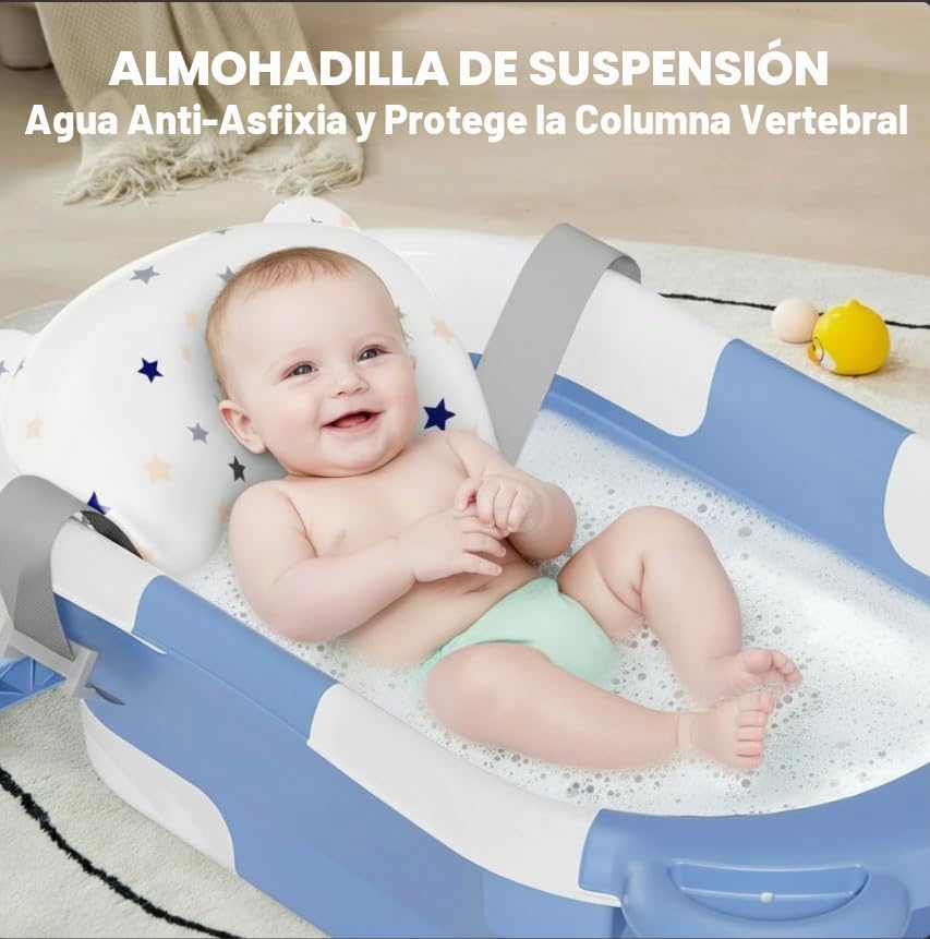 BAÑERA PLEGABLE TPN PARA BEBÉ CON TERMÓMETRO Y COJÍN, 0-36 MESES, GRIS - 2