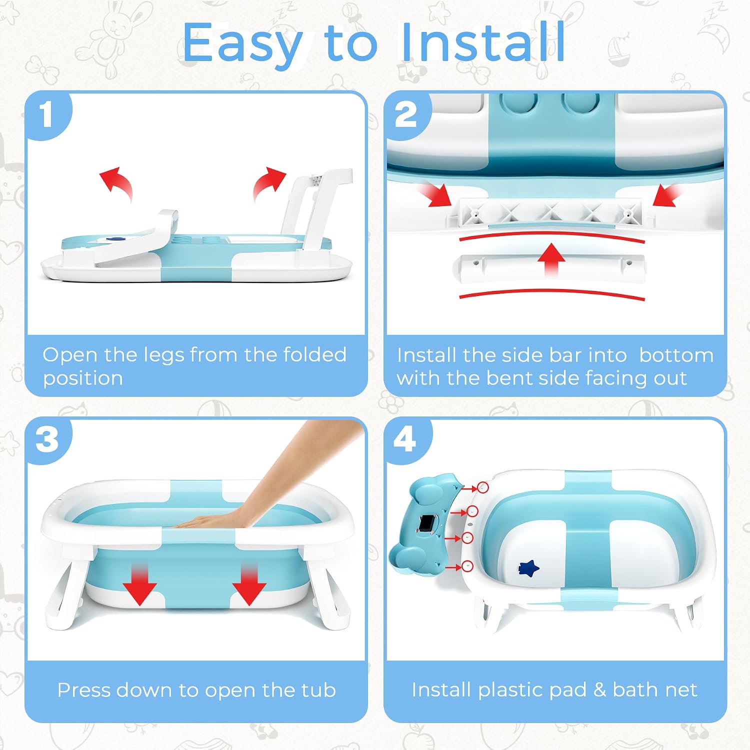 BAÑERA PARA BEBÉ BUNWAG CLASSIC PLEGABLE CON COJÍN SUAVE Y PATAS ANTIDESLIZANTES - 5