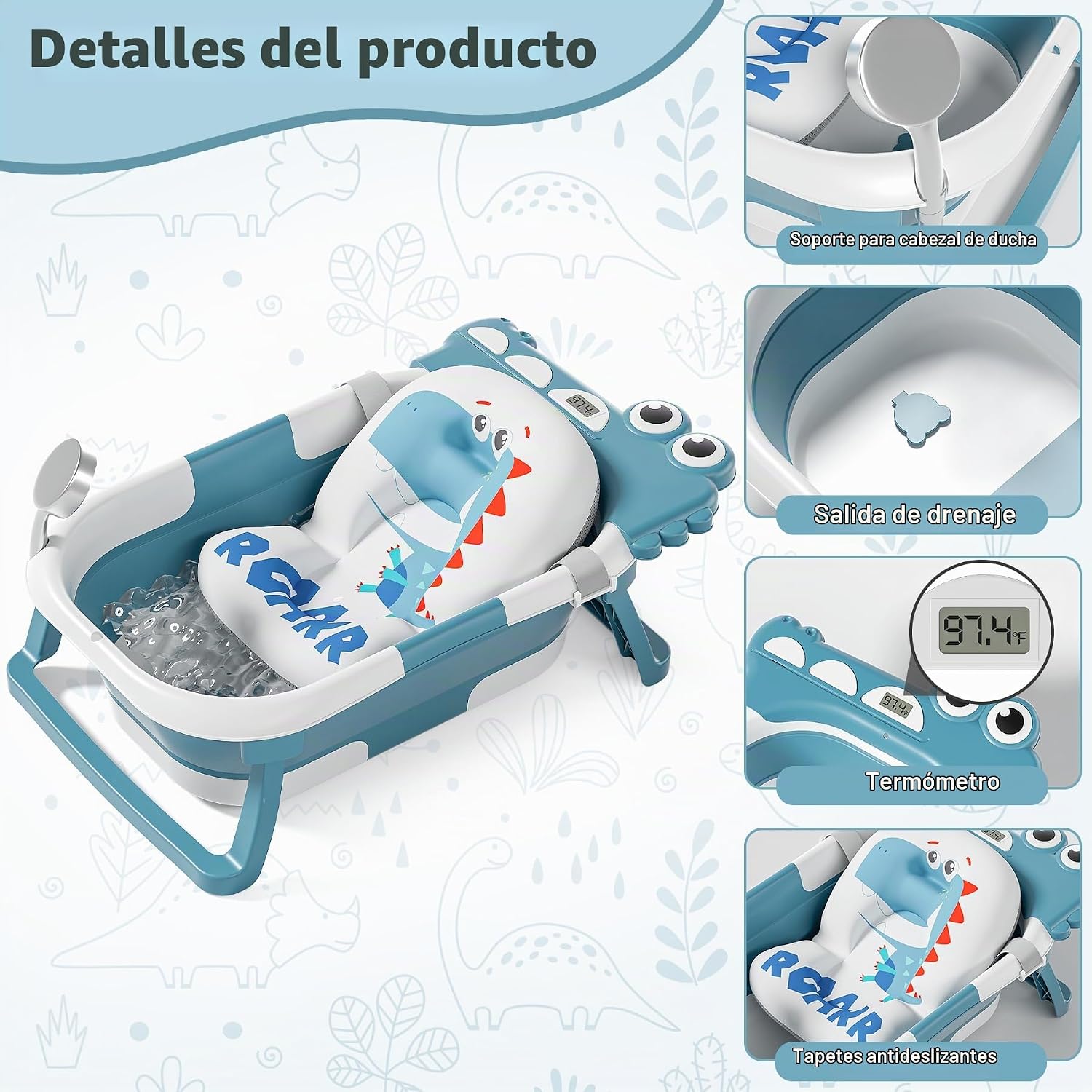 BAÑERA PLEGABLE PARA BEBÉ TAVLSHERO CON TERMÓMETRO Y COJÍN FLOTANTE AZUL - 2