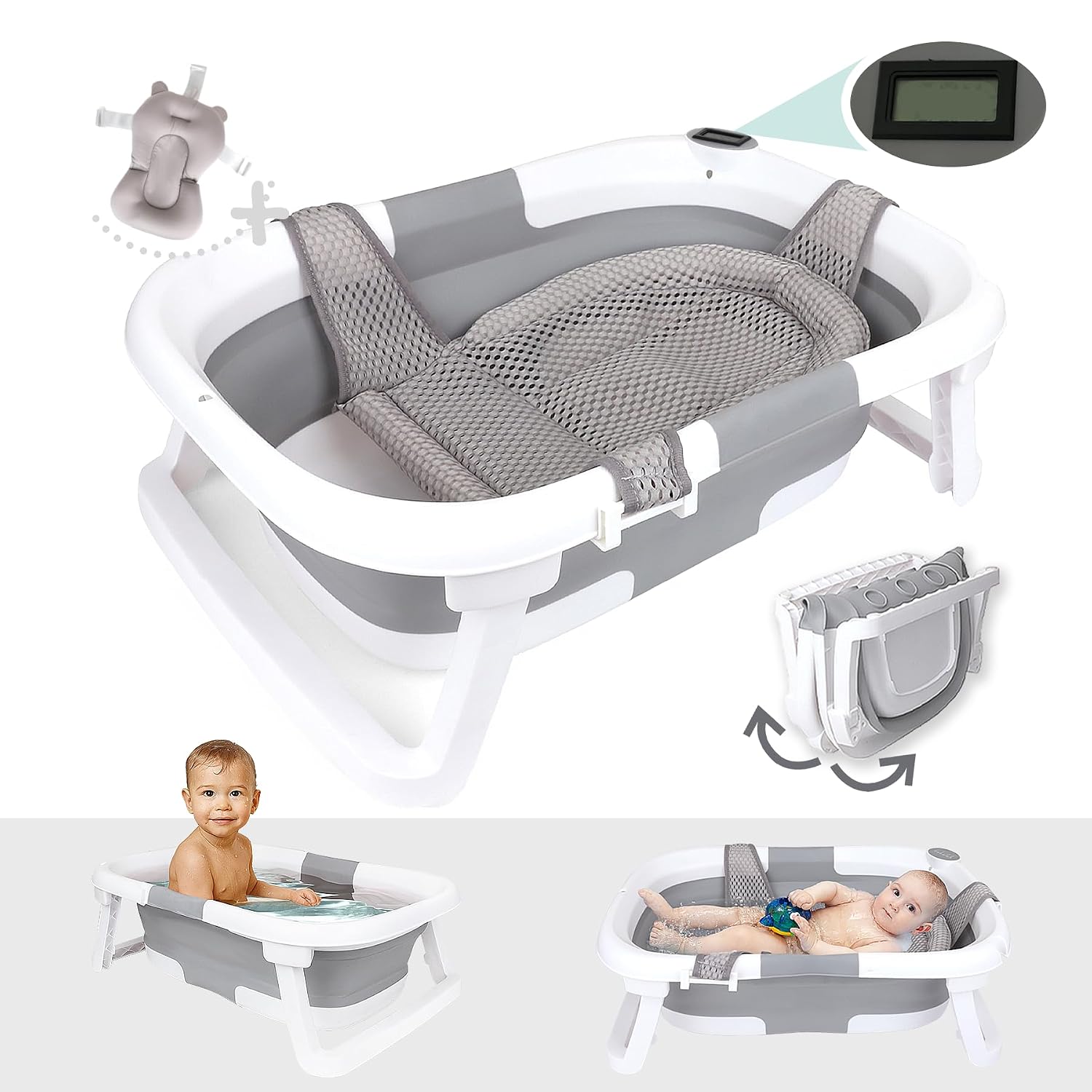 BAÑERA BEBELEH PLEGABLE CON TERMÓMETRO GRIS PARA RECIÉN NACIDO A NIÑO 0-24 MESES - 1