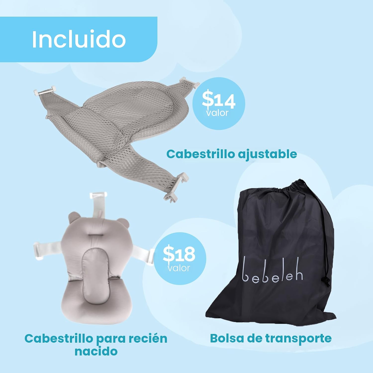 BAÑERA BEBELEH PLEGABLE CON TERMÓMETRO GRIS PARA RECIÉN NACIDO A NIÑO 0-24 MESES - 3
