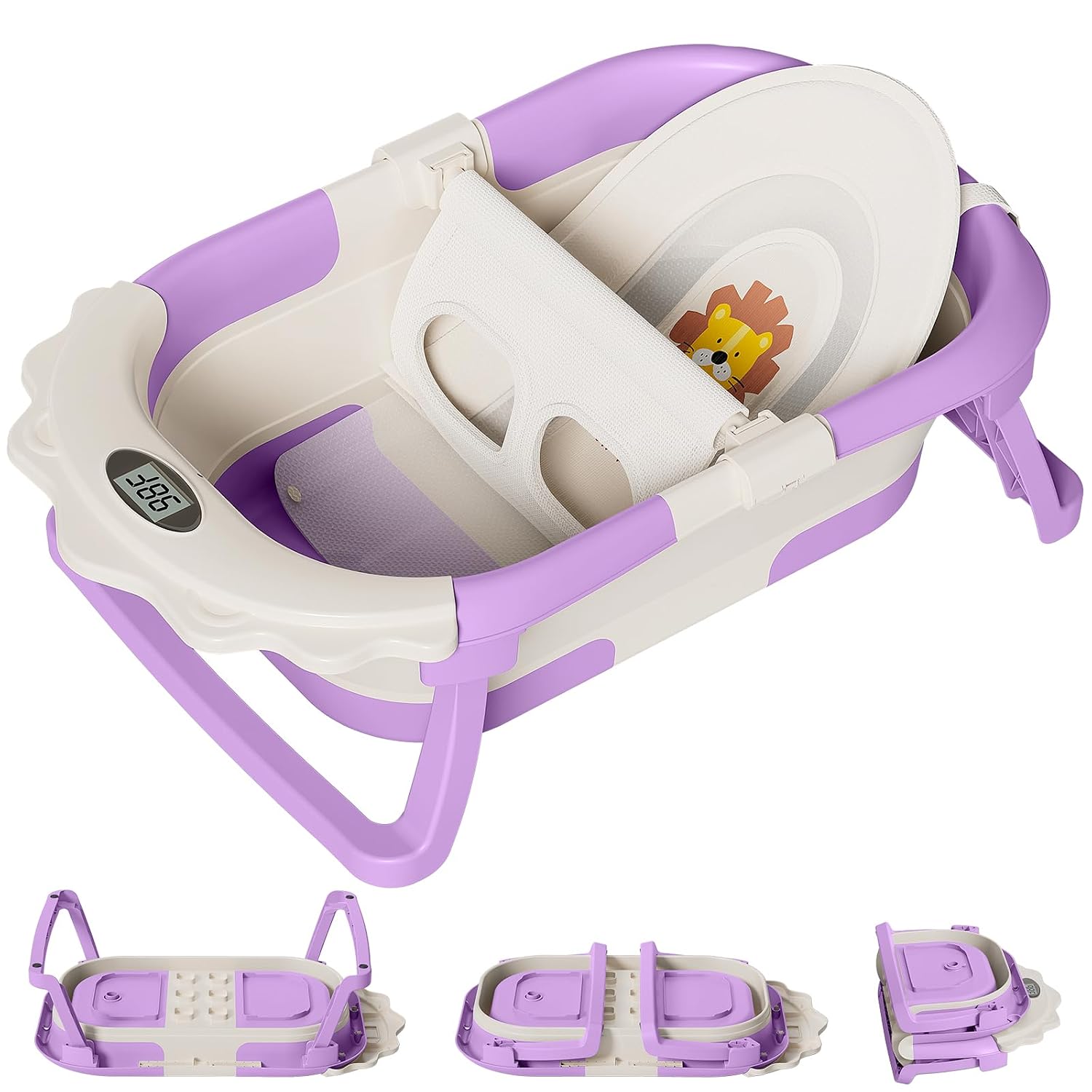 BAÑERA PLEGABLE PARA BEBÉ TPN CON TERMÓMETRO DIGITAL Y COJÍN FLOTANTE LAVANDA - 1