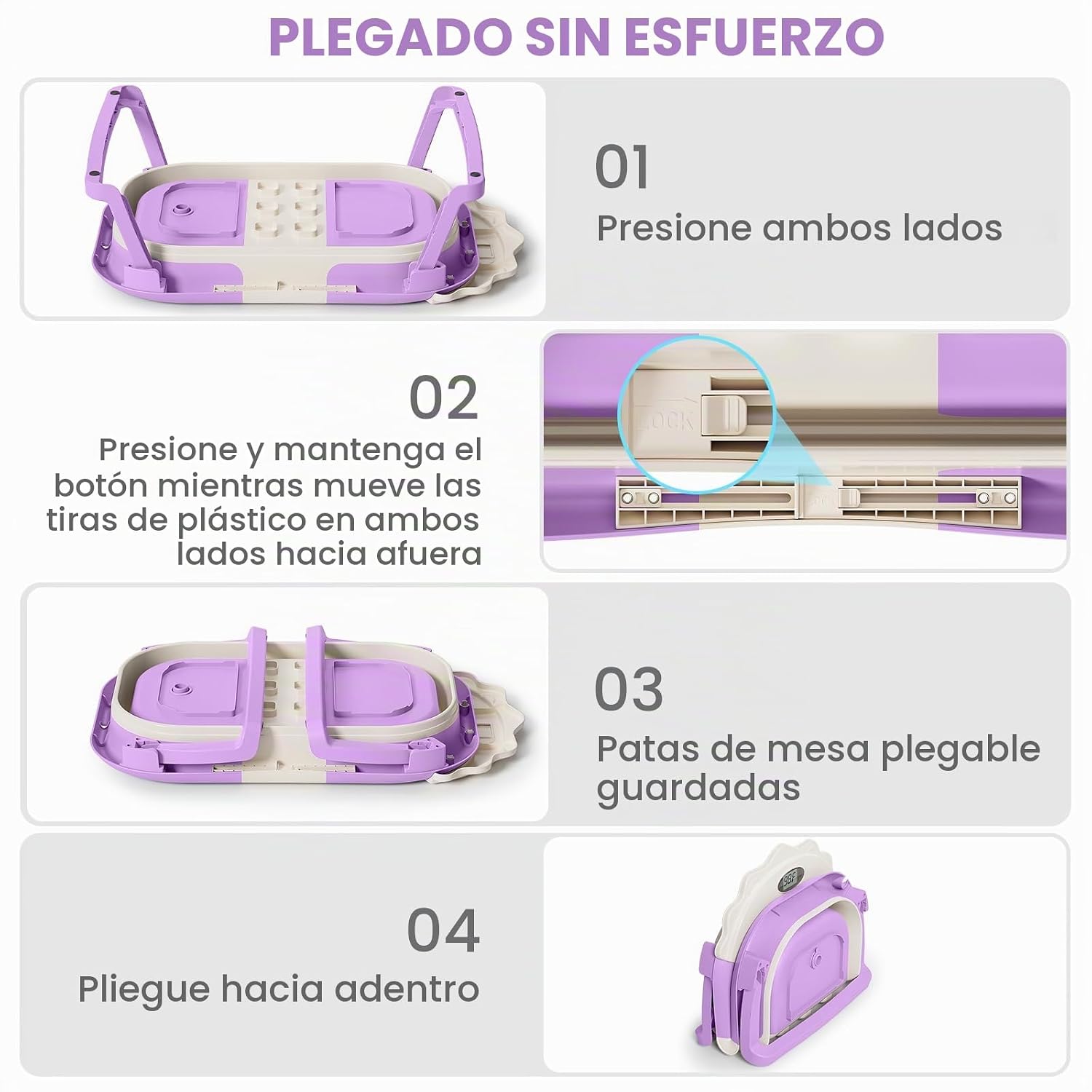 BAÑERA PLEGABLE PARA BEBÉ TPN CON TERMÓMETRO DIGITAL Y COJÍN FLOTANTE LAVANDA - 5