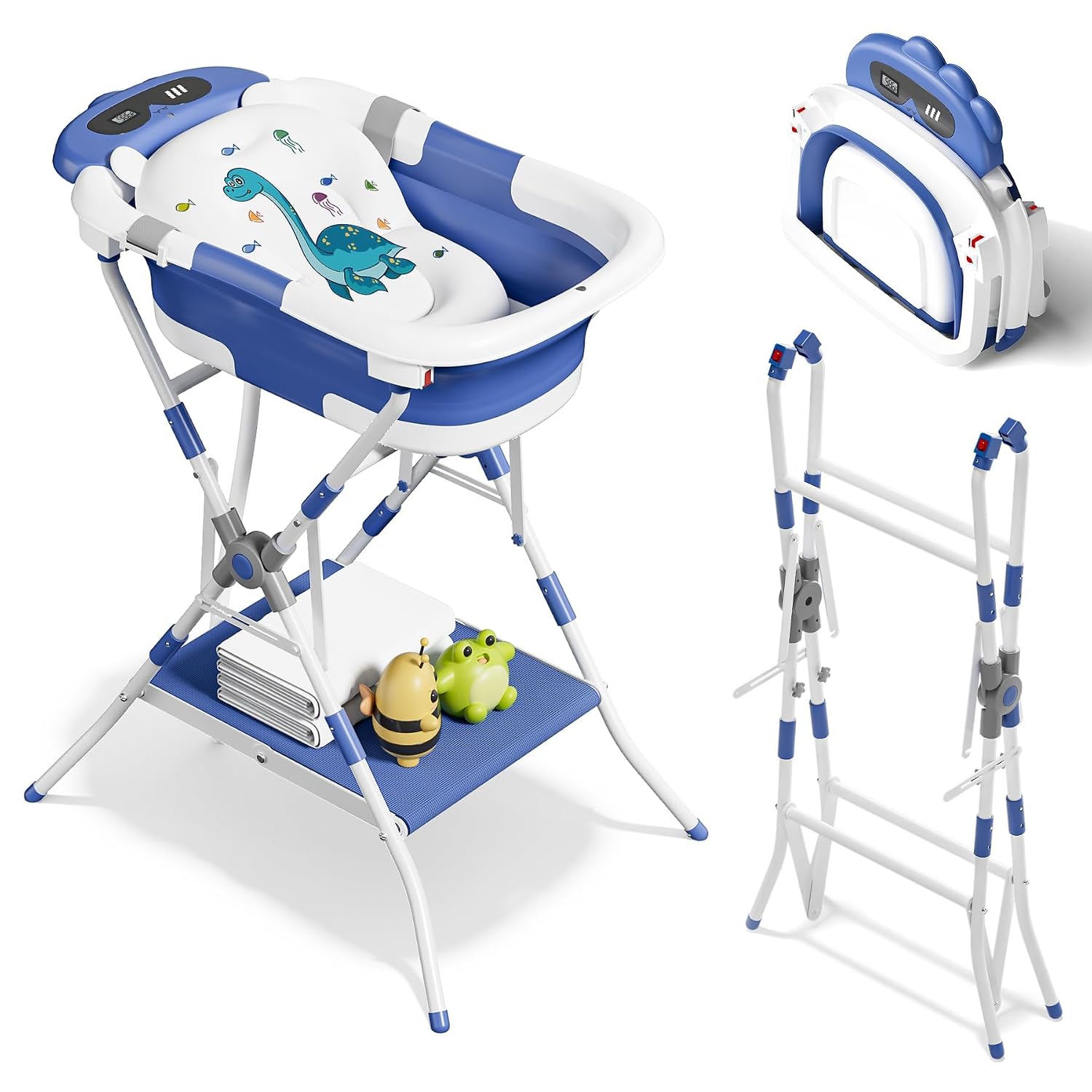 BAÑERA 2 EN 1 AVIDOR CON SOPORTE PLEGABLE DINOSAURIO AZUL MARINO PARA BEBÉ 0-18 MESES - 1
