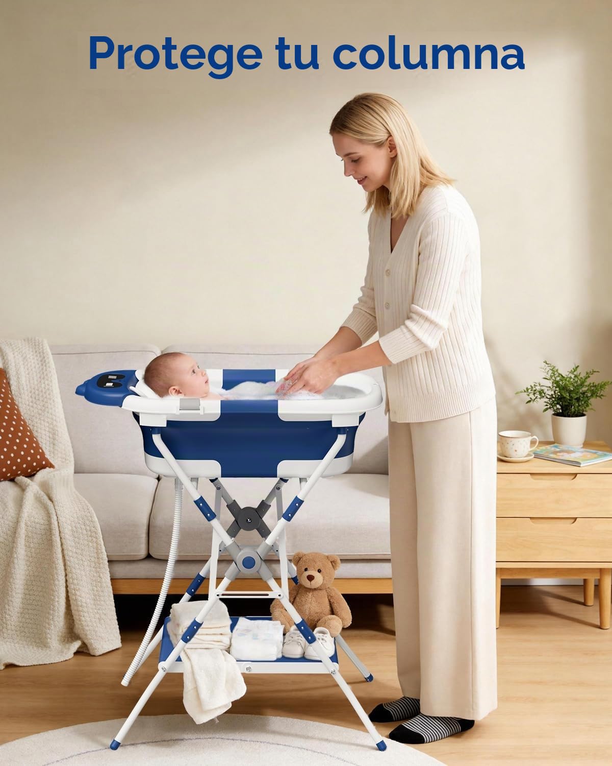 BAÑERA 2 EN 1 AVIDOR CON SOPORTE PLEGABLE DINOSAURIO AZUL MARINO PARA BEBÉ 0-18 MESES - 2