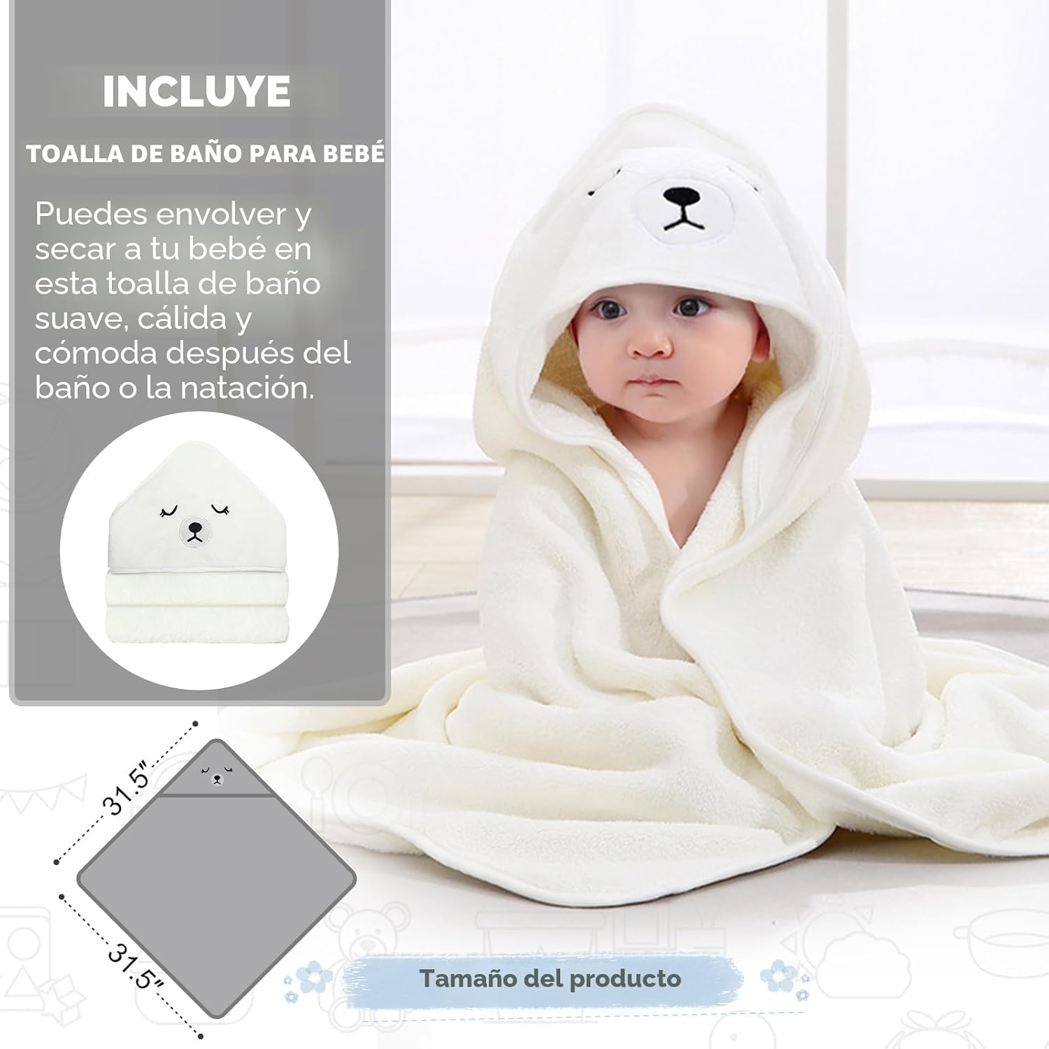 BAÑERA PLEGABLE MOREFEEL PARA BEBÉ CON TERMÓMETRO, TOALLA Y COJÍN FLOTANTE - 3