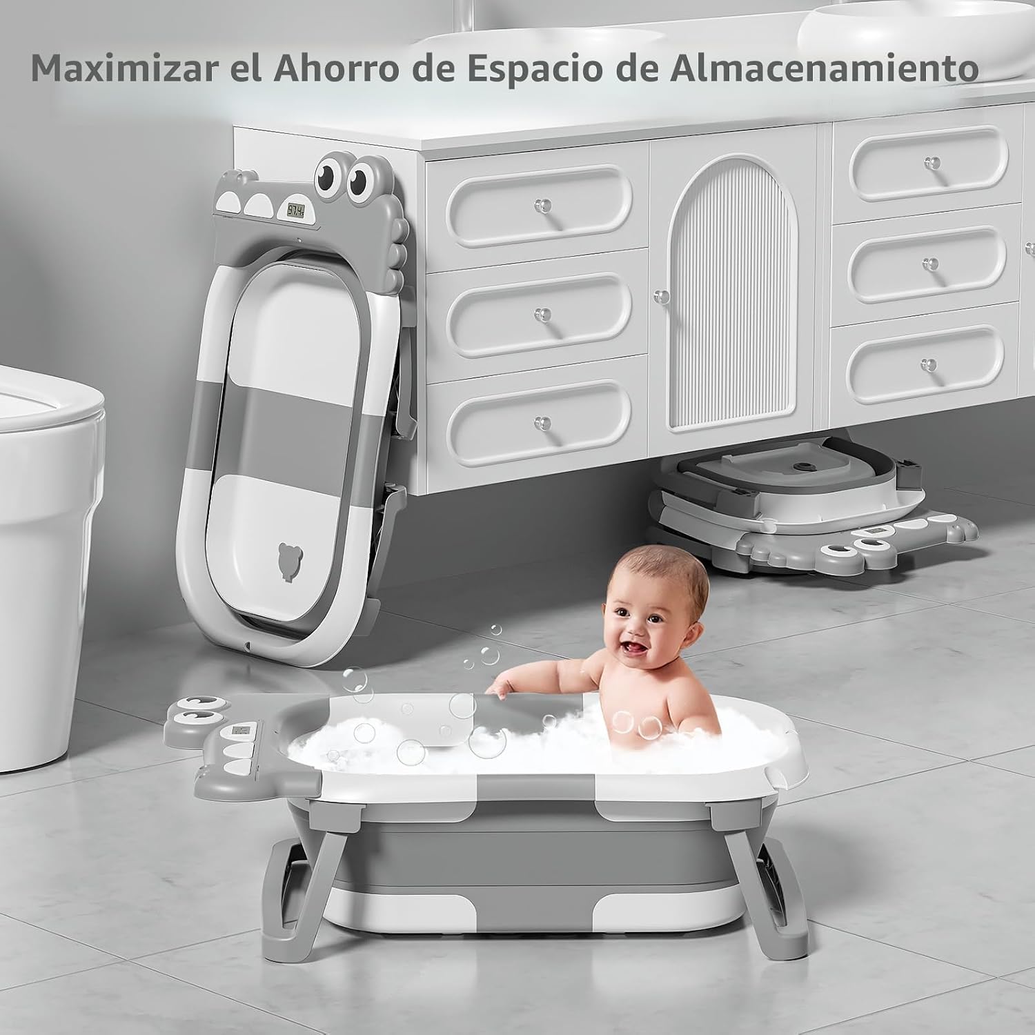 BAÑERA PLEGABLE MOREFEEL PARA BEBÉ CON TERMÓMETRO, TOALLA Y COJÍN FLOTANTE - 5