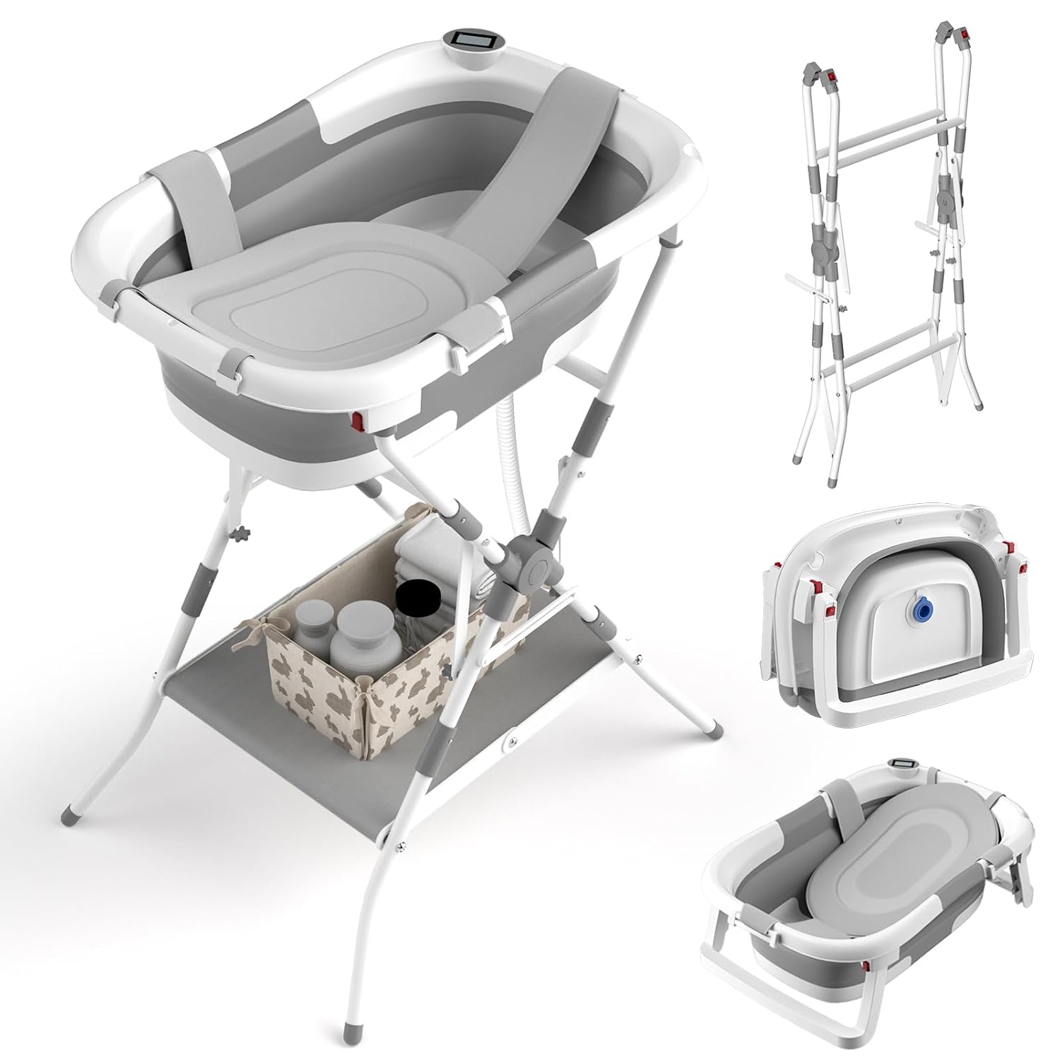 BAÑERA PLEGABLE BALLA BALEIN 3 EN 1 CON SOPORTE DE METAL PARA RECIÉN NACIDO A NIÑO PEQUEÑO - 1