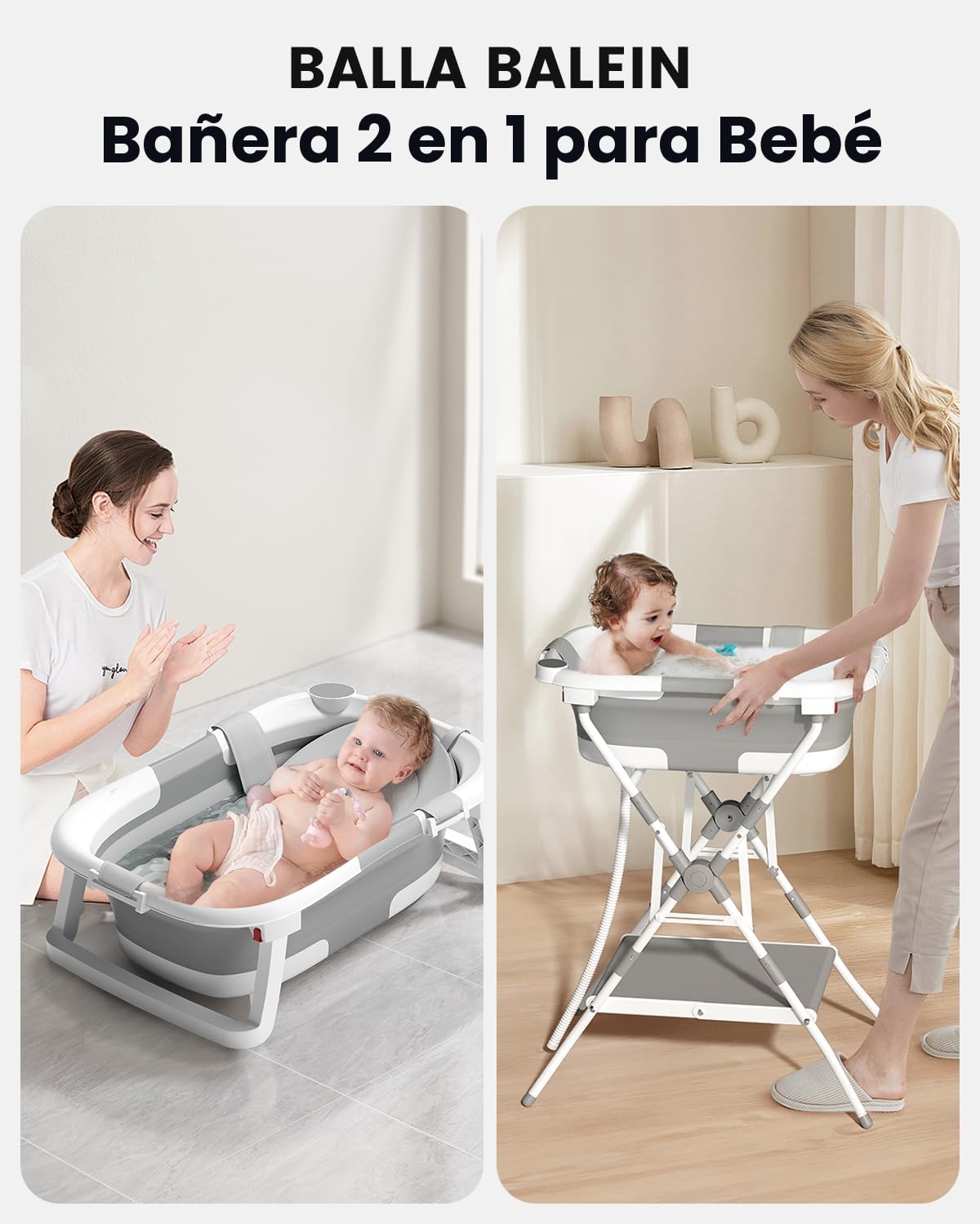 BAÑERA PLEGABLE BALLA BALEIN 3 EN 1 CON SOPORTE DE METAL PARA RECIÉN NACIDO A NIÑO PEQUEÑO - 2