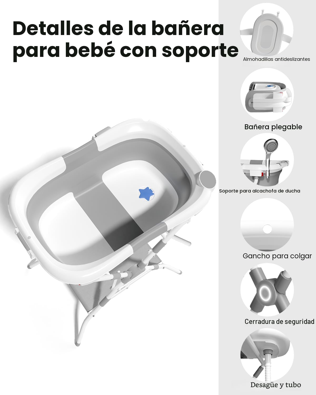 BAÑERA PLEGABLE BALLA BALEIN 3 EN 1 CON SOPORTE DE METAL PARA RECIÉN NACIDO A NIÑO PEQUEÑO - 4