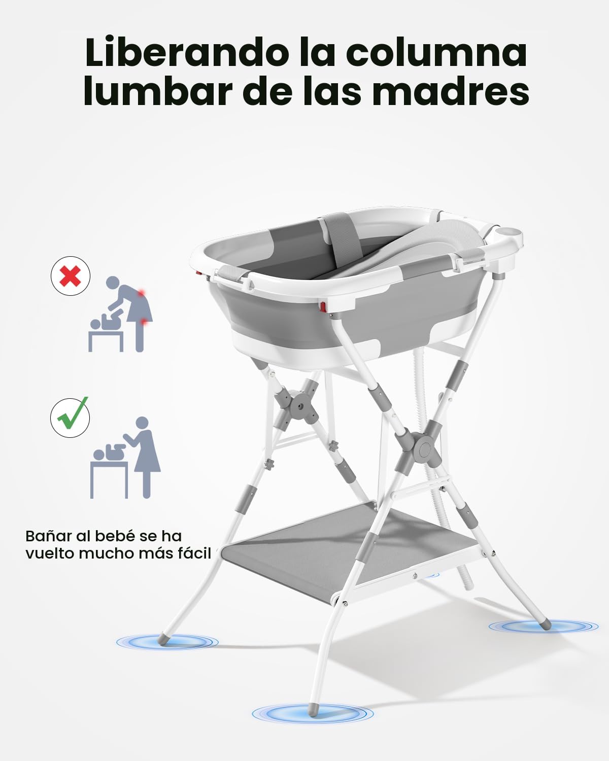 BAÑERA PLEGABLE BALLA BALEIN 3 EN 1 CON SOPORTE DE METAL PARA RECIÉN NACIDO A NIÑO PEQUEÑO - 5