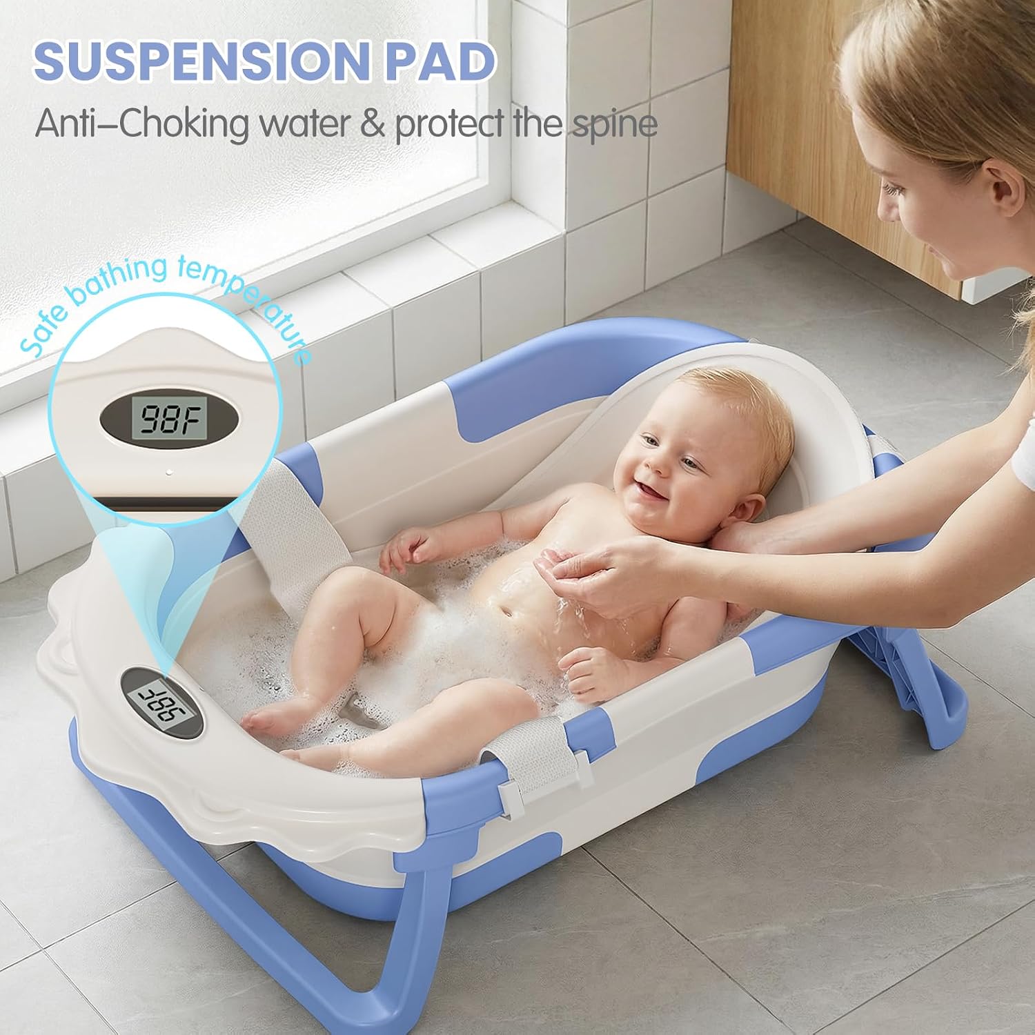 BAÑERA PLEGABLE TPN 4 EN 1 AZUL CON TERMÓMETRO Y COJÍN FLOTANTE - 2