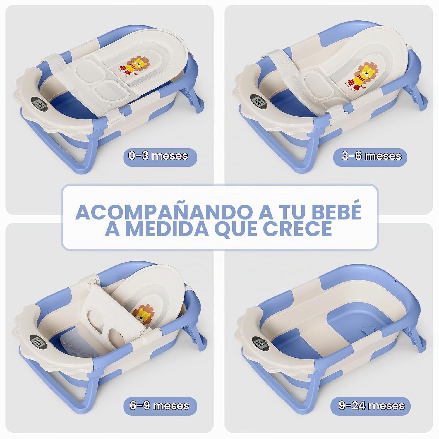 BAÑERA PLEGABLE TPN 4 EN 1 AZUL CON TERMÓMETRO Y COJÍN FLOTANTE - 4