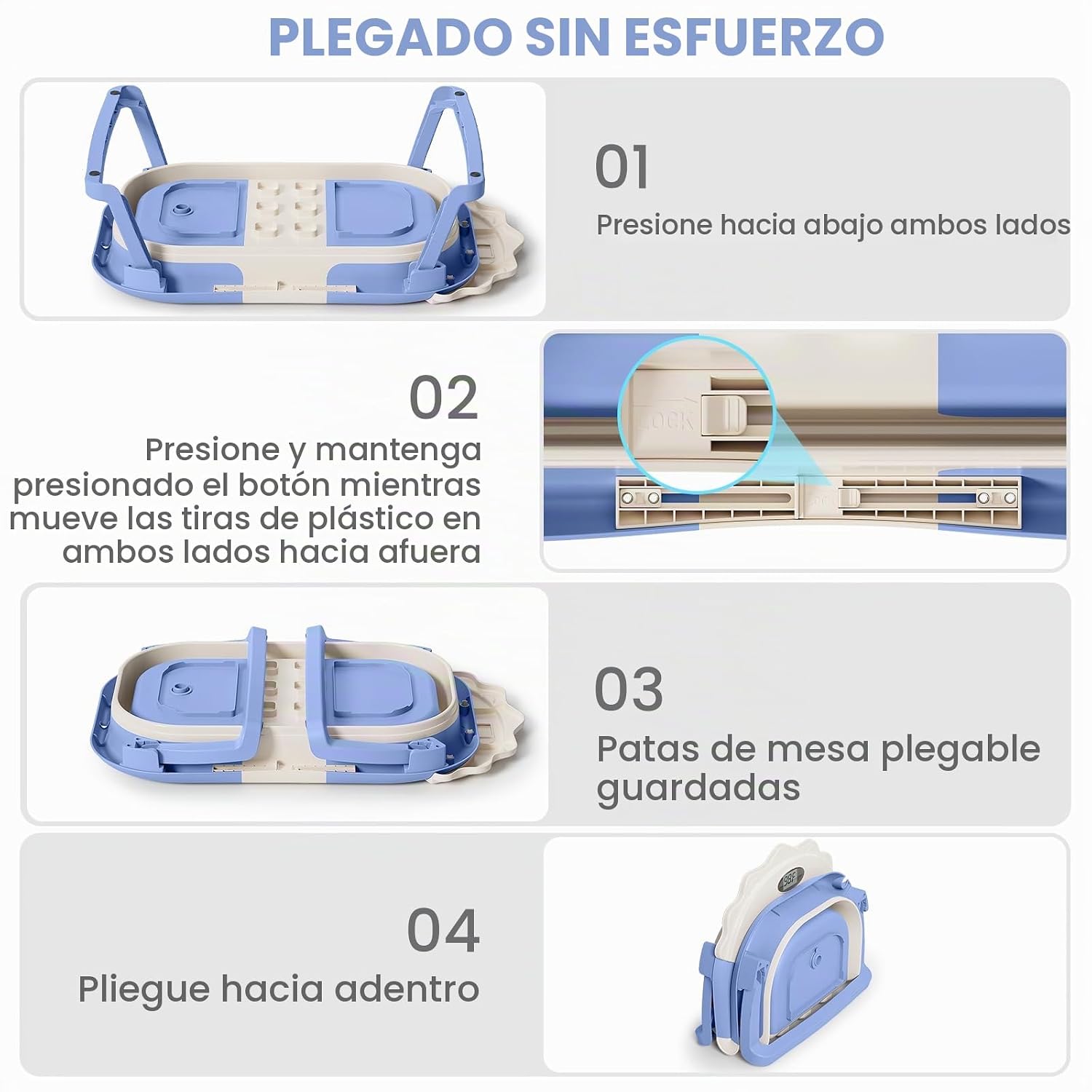 BAÑERA PLEGABLE TPN 4 EN 1 AZUL CON TERMÓMETRO Y COJÍN FLOTANTE - 5