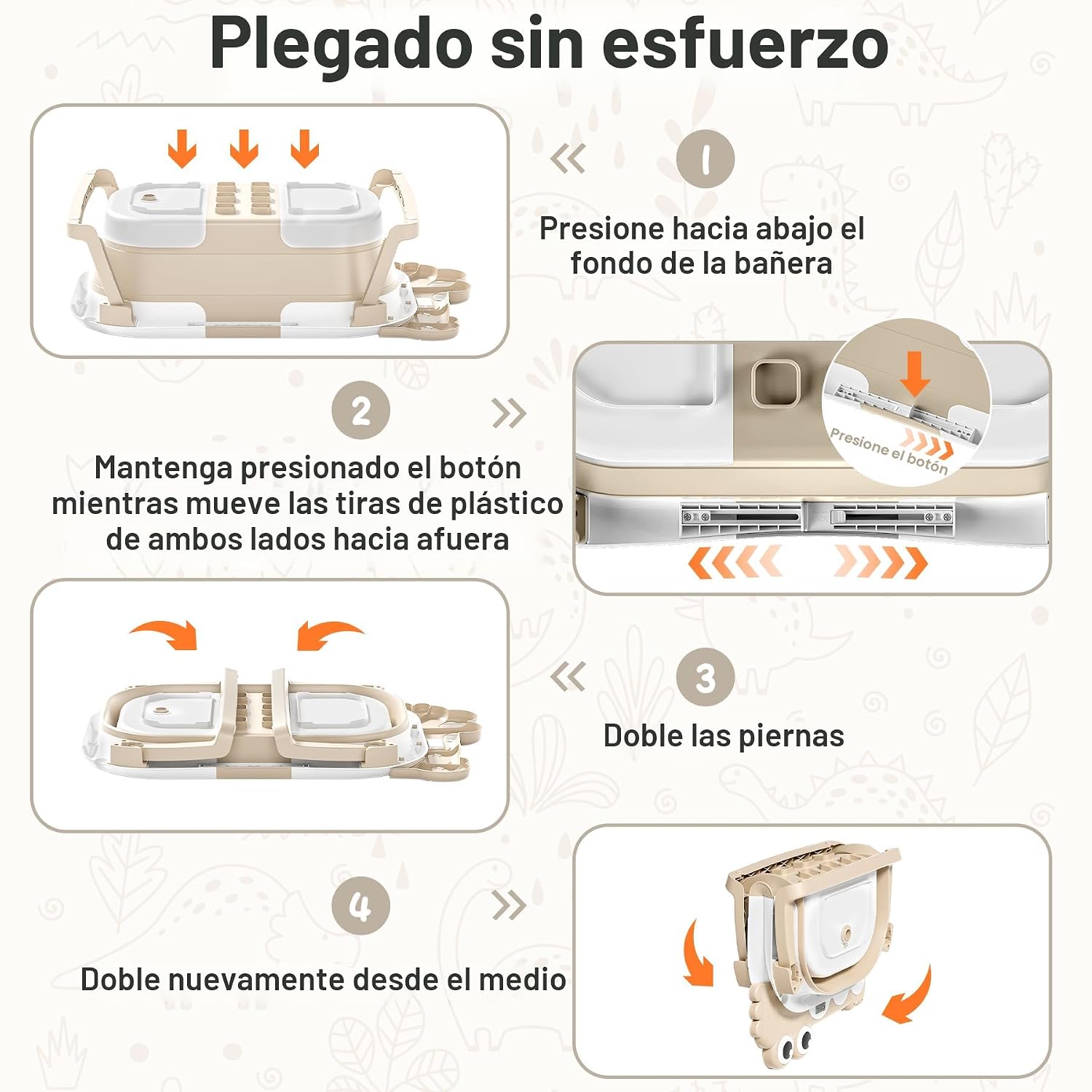 BAÑERA PLEGABLE PARA BEBÉ TAVLSHERO CON TERMÓMETRO Y COJÍN FLOTANTE BEIGE - 3