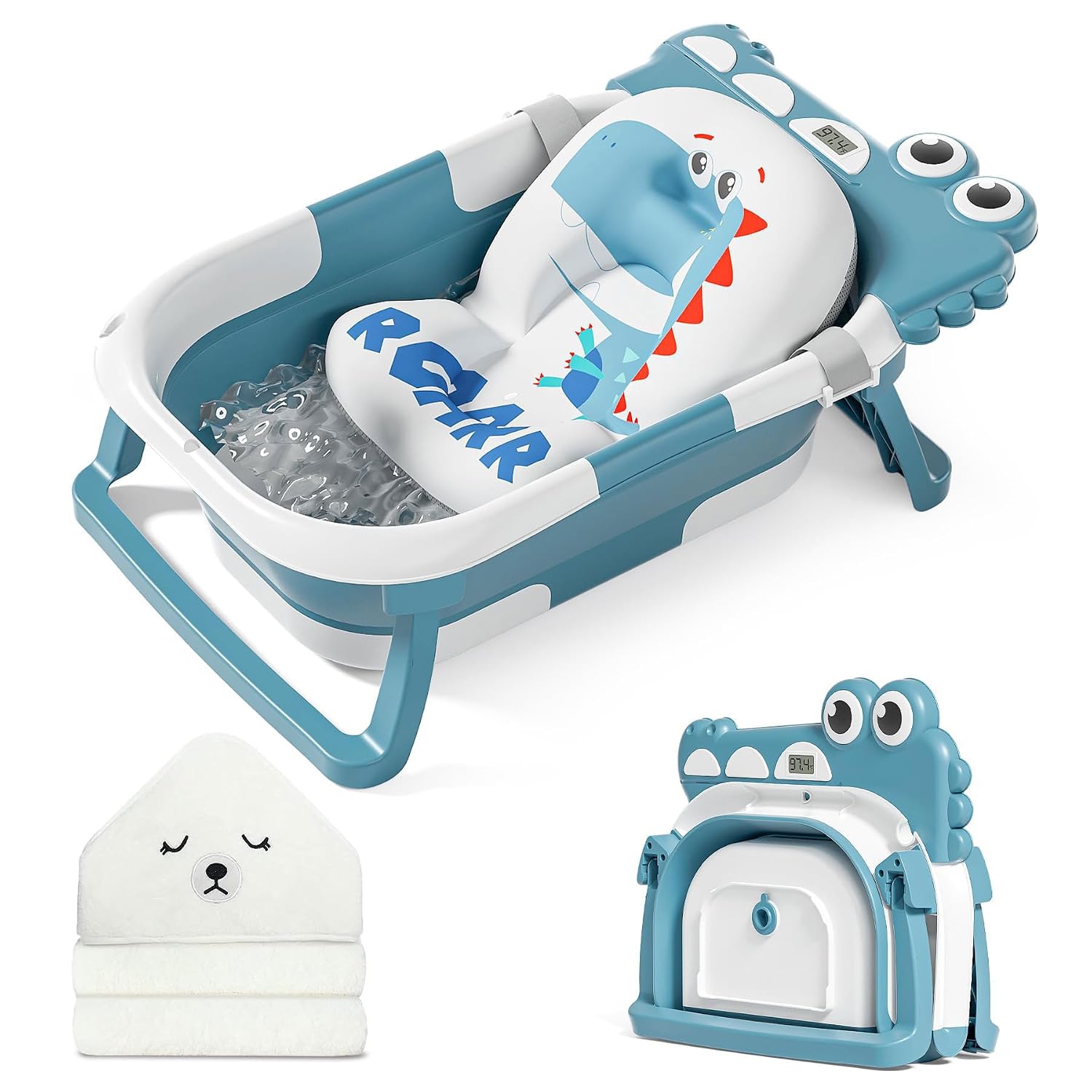 BAÑERA PLEGABLE MOREFEEL PARA BEBÉ CON TERMÓMETRO, TOALLA Y COJÍN FLOTANTE - 1