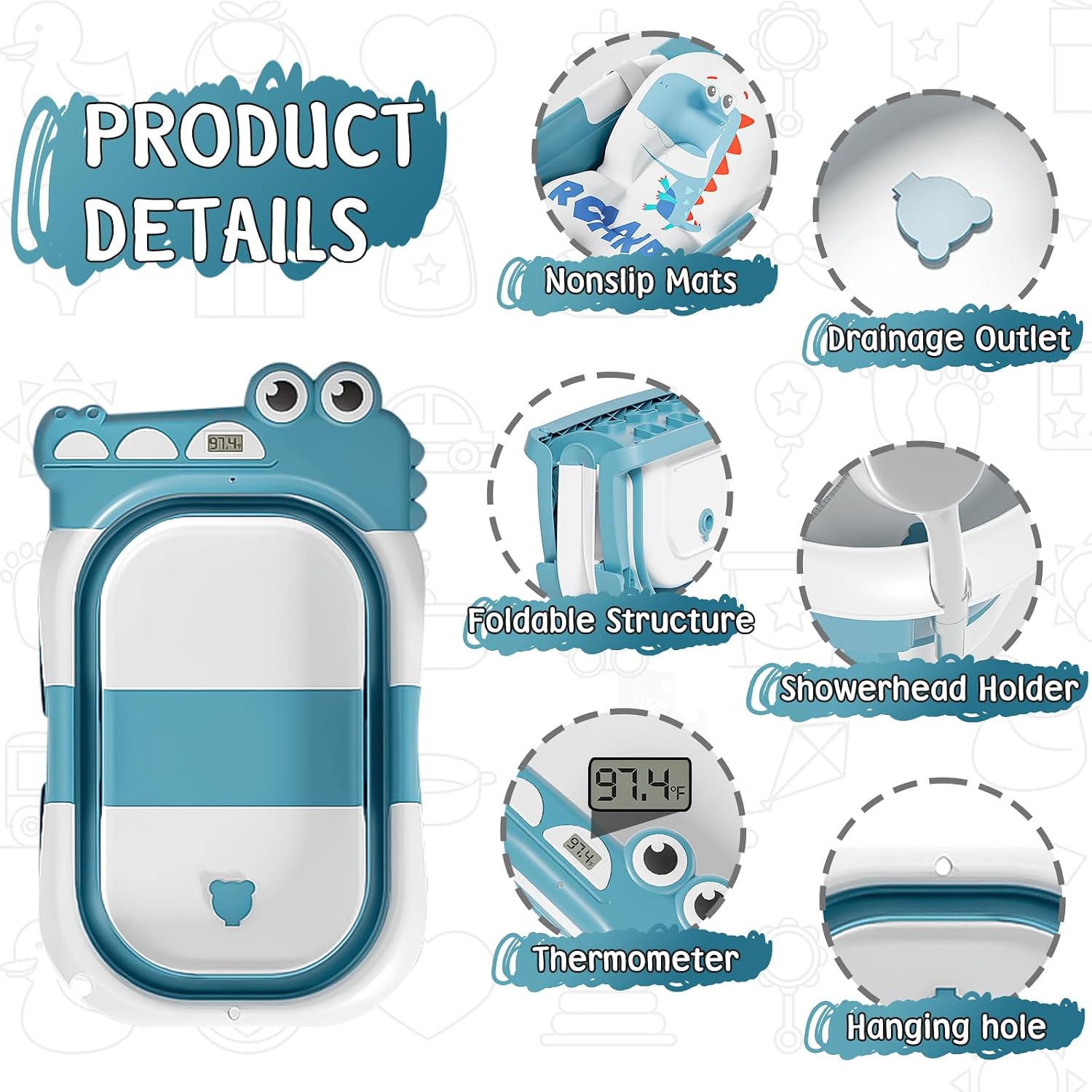 BAÑERA PLEGABLE MOREFEEL PARA BEBÉ CON TERMÓMETRO, TOALLA Y COJÍN FLOTANTE - 2