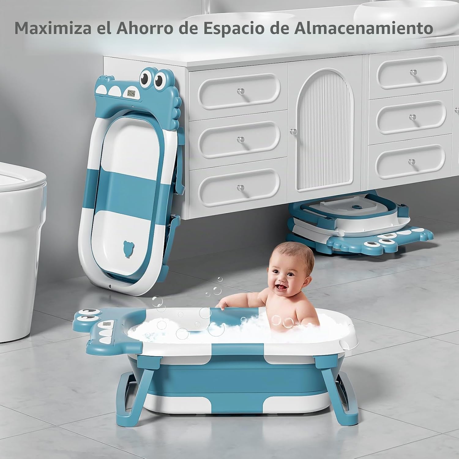 BAÑERA PLEGABLE MOREFEEL PARA BEBÉ CON TERMÓMETRO, TOALLA Y COJÍN FLOTANTE - 5