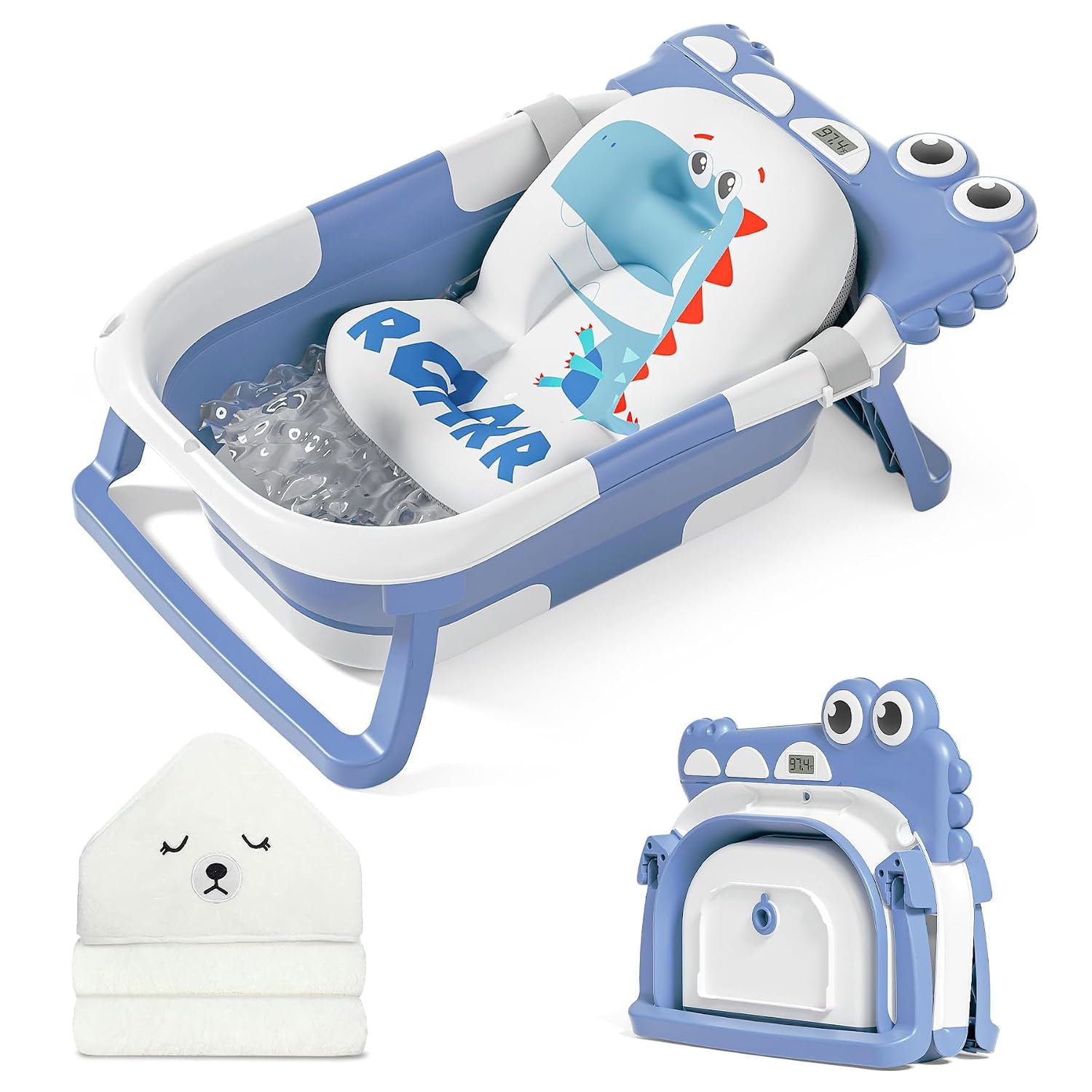 BAÑERA PLEGABLE MOREFEEL PARA BEBÉ CON TERMÓMETRO, TOALLA CON CAPUCHA Y COJÍN FLOTANTE - 1