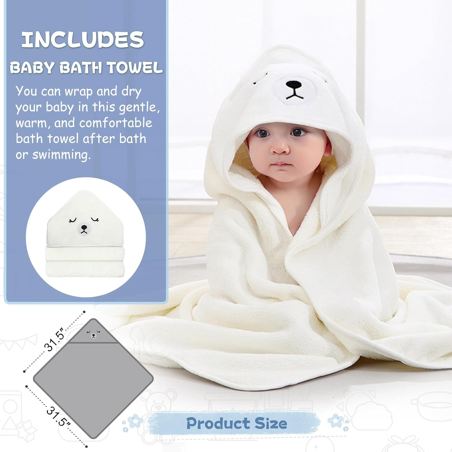 BAÑERA PLEGABLE MOREFEEL PARA BEBÉ CON TERMÓMETRO, TOALLA CON CAPUCHA Y COJÍN FLOTANTE - 3