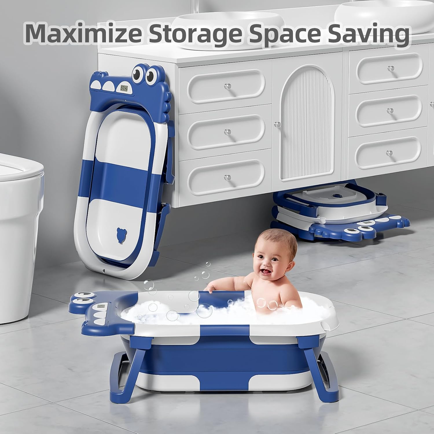 BAÑERA PLEGABLE MOREFEEL PARA BEBÉ CON TERMÓMETRO, TOALLA Y COJÍN FLOTANTE - 5
