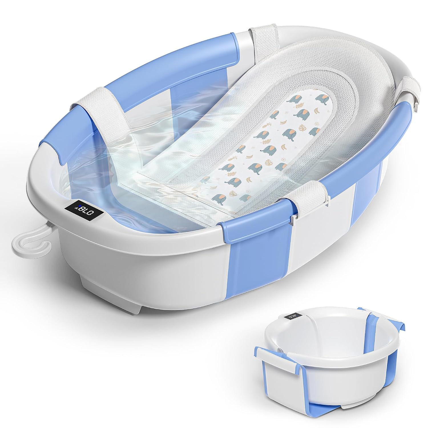 BAÑERA PLEGABLE HIMOLD PARA BEBÉ 0-36 MESES AZUL CON TERMÓMETRO Y COJÍN - 1