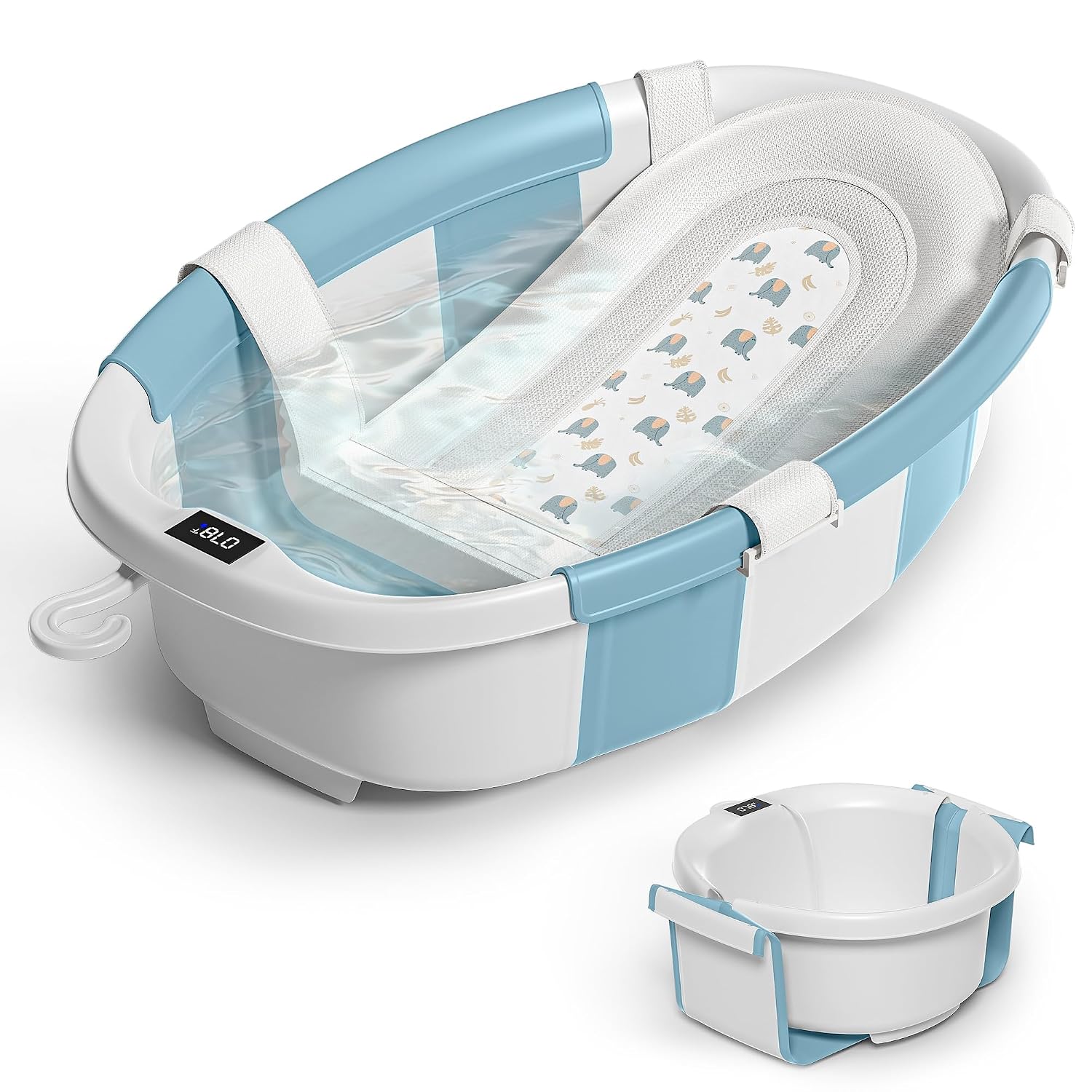 BAÑERA PLEGABLE HIMOLD PARA BEBÉ 0-36 MESES AZUL BEBÉ CON TERMÓMETRO Y COJÍN - 1