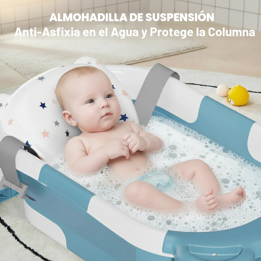 BAÑERA PLEGABLE PARA BEBÉ TPN YT-6868 CON MONITOR DE TEMPERATURA Y COJÍN FLOTANTE AZUL - 2